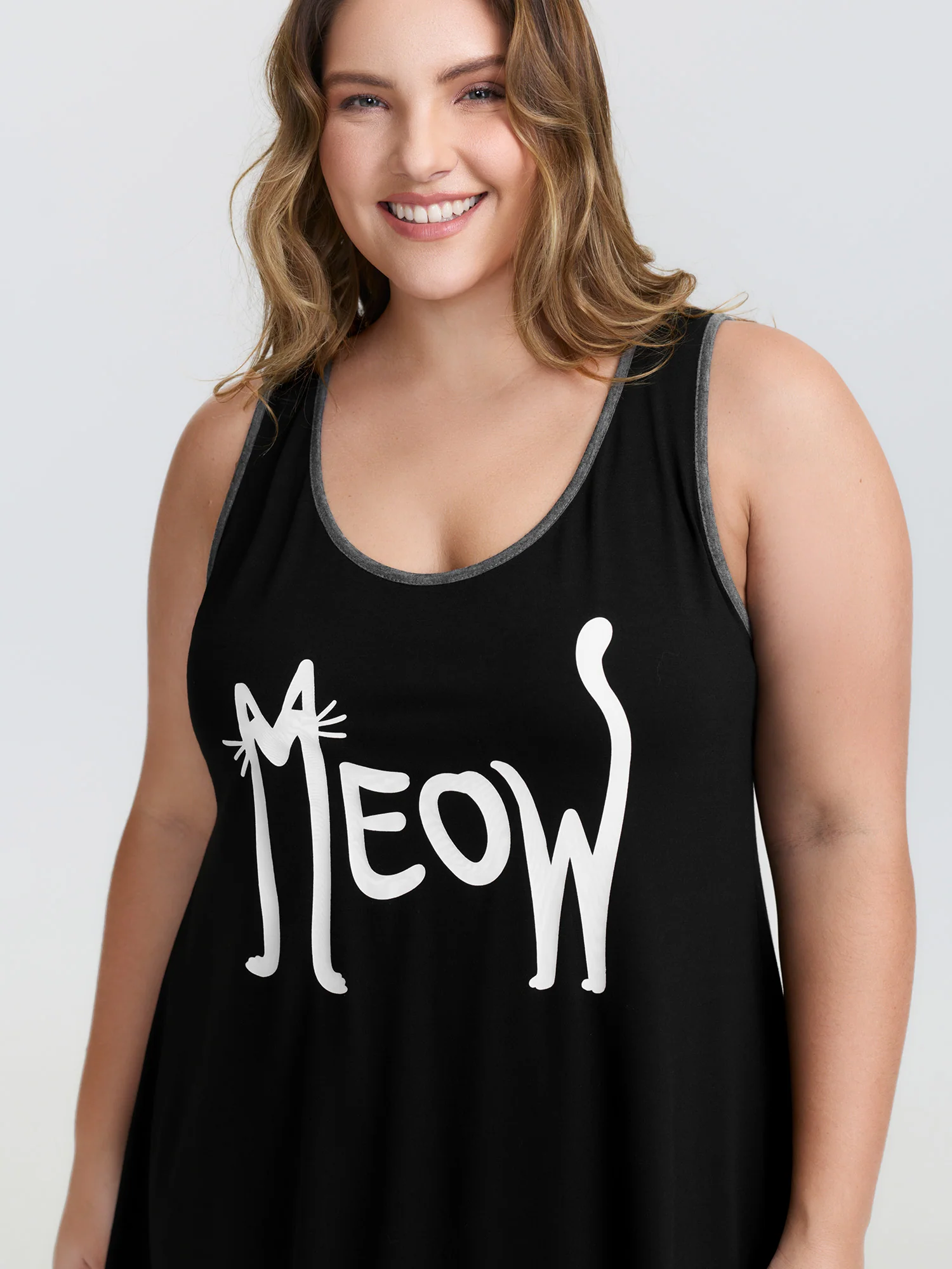 Meow Print Color Contrast Lounge Dress - Image 3