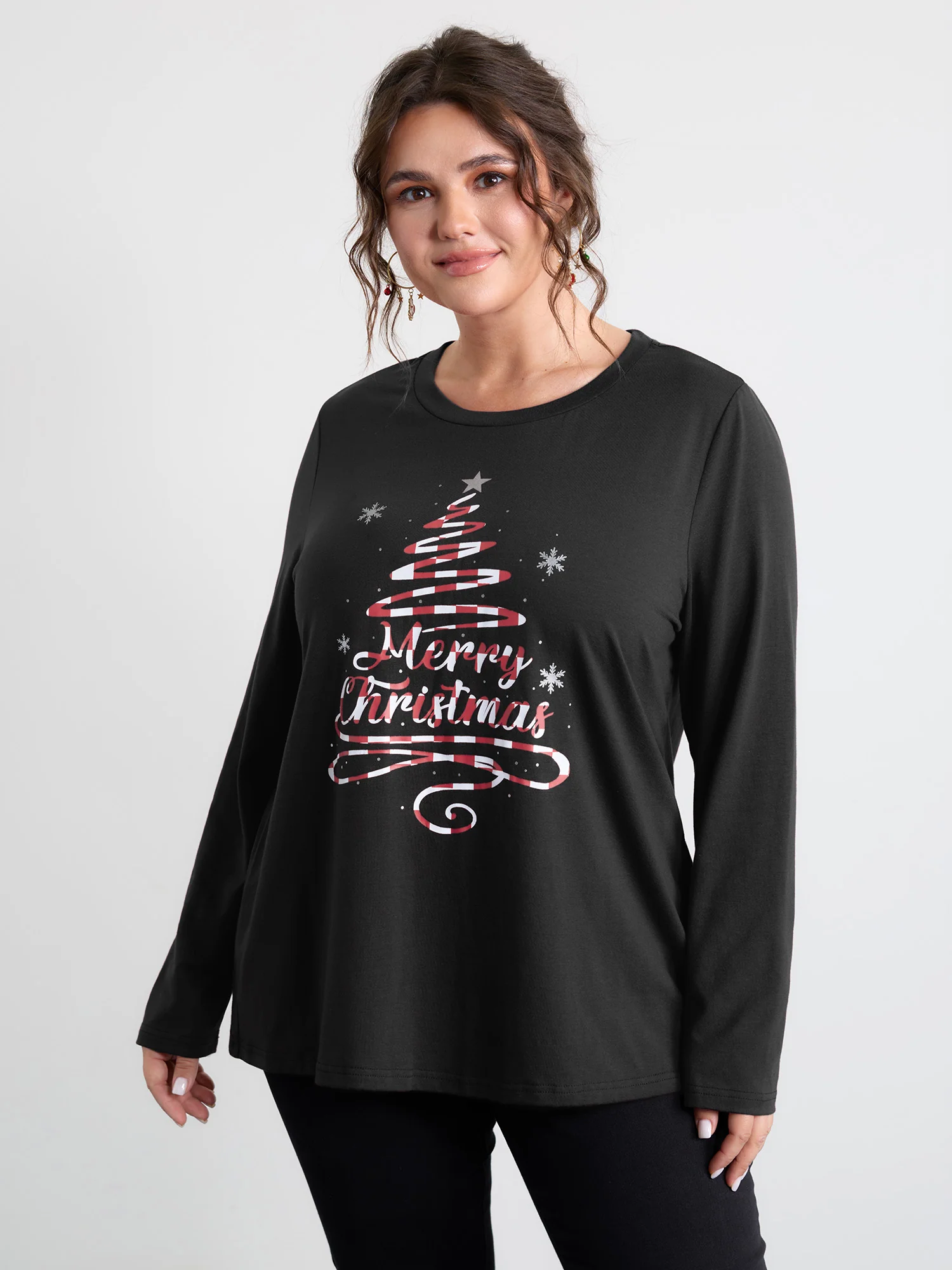 Merry Christmas Print Contrast T-Shirt - Image 2