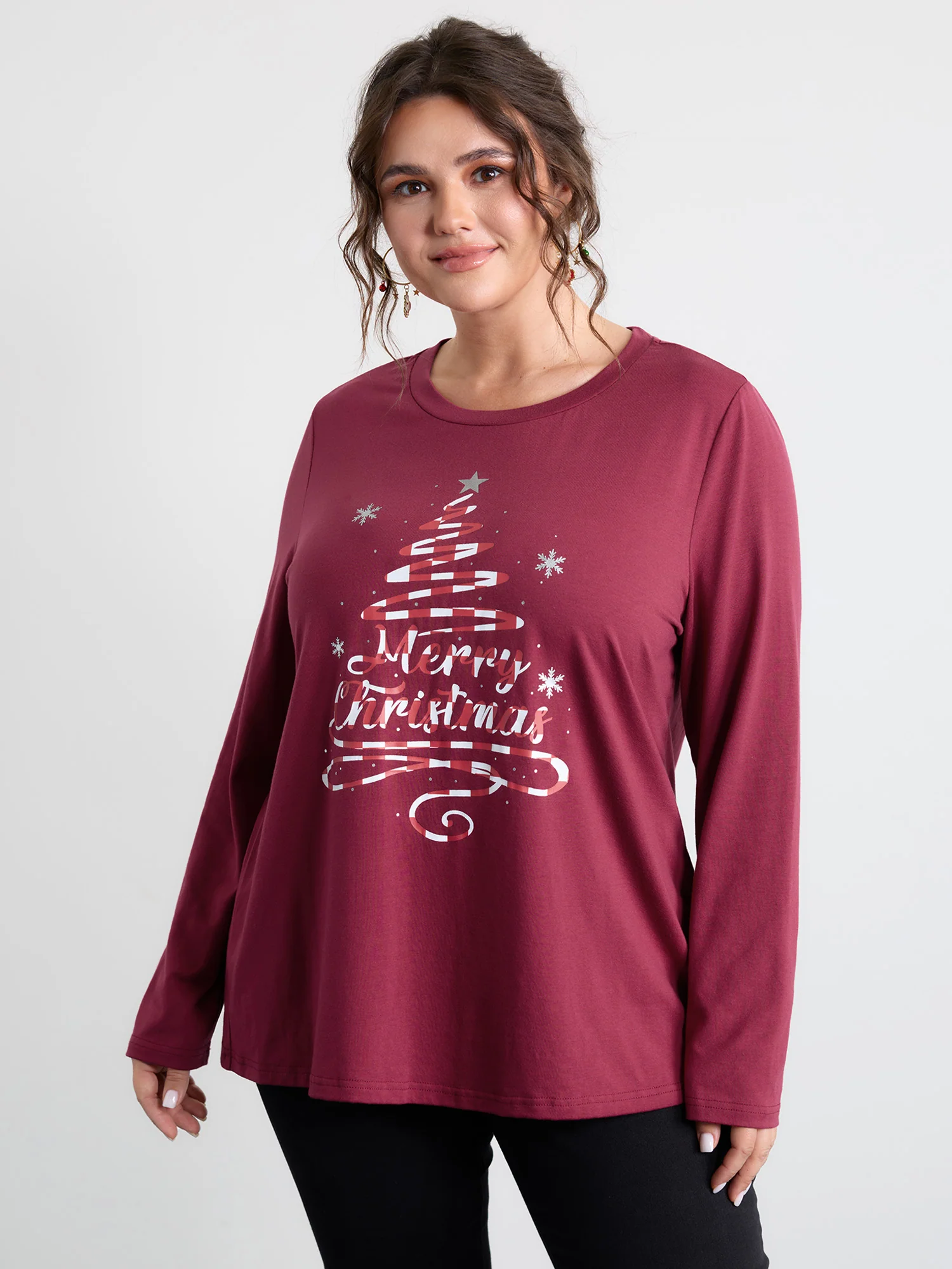 Merry Christmas Print Contrast T-Shirt - Image 6