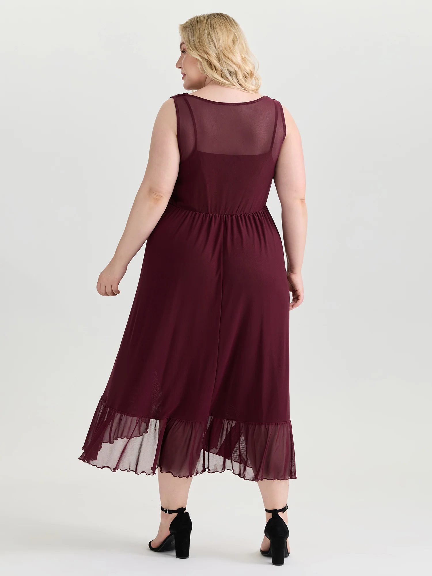 Mesh Cowl Neckline Flowy Midi Dress - Image 5
