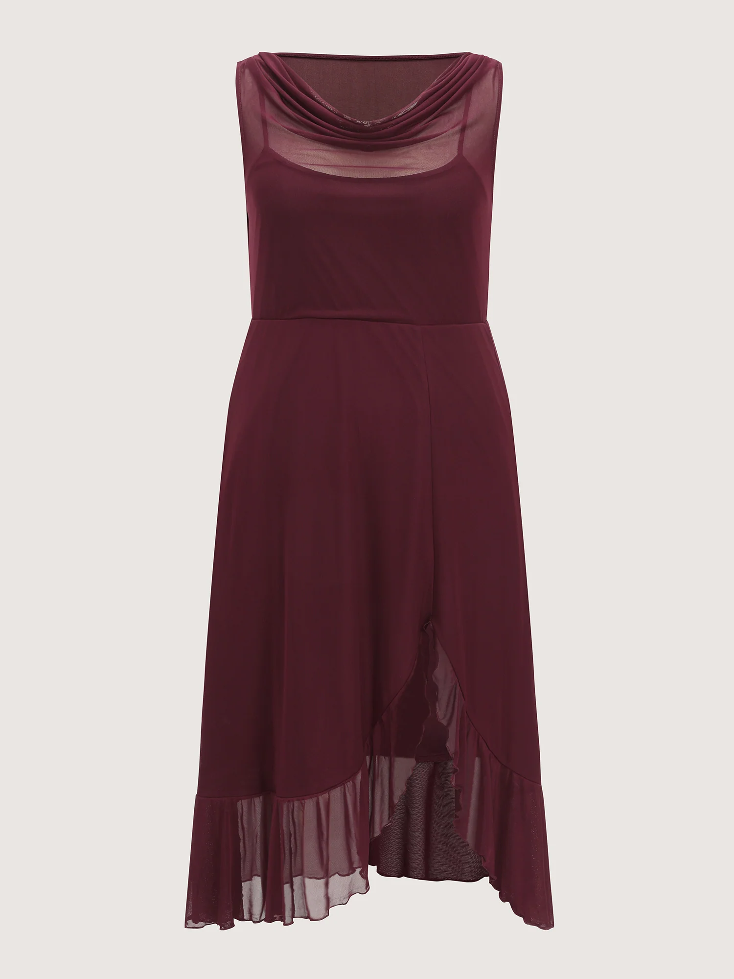 Mesh Cowl Neckline Flowy Midi Dress - Image 8