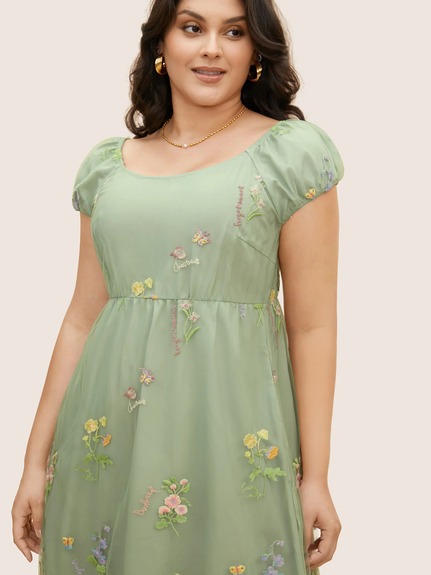 Mesh Floral Embroidered Cap Sleeve Midi Dress - Image 4