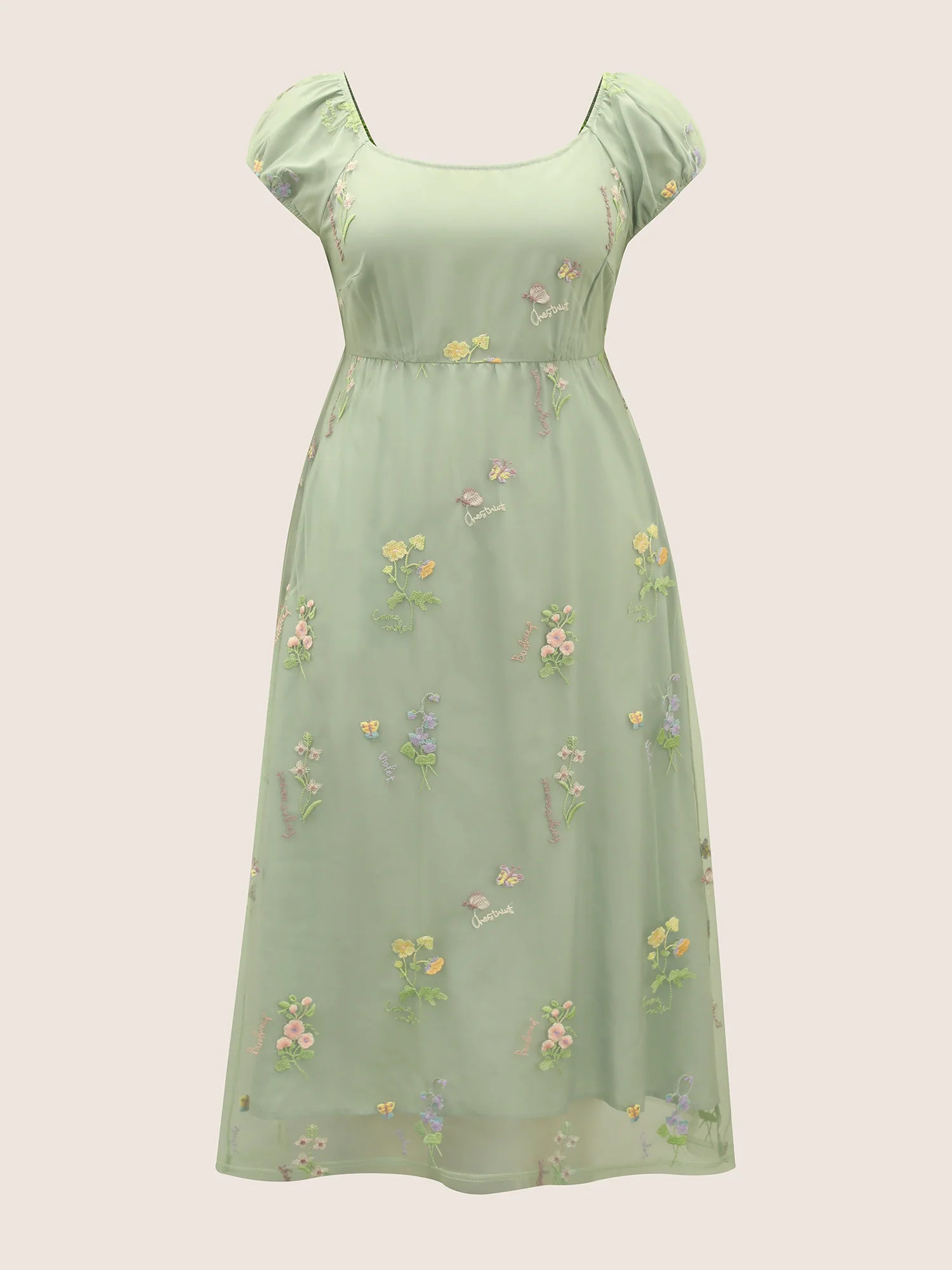 Mesh Floral Embroidered Cap Sleeve Midi Dress - Image 7