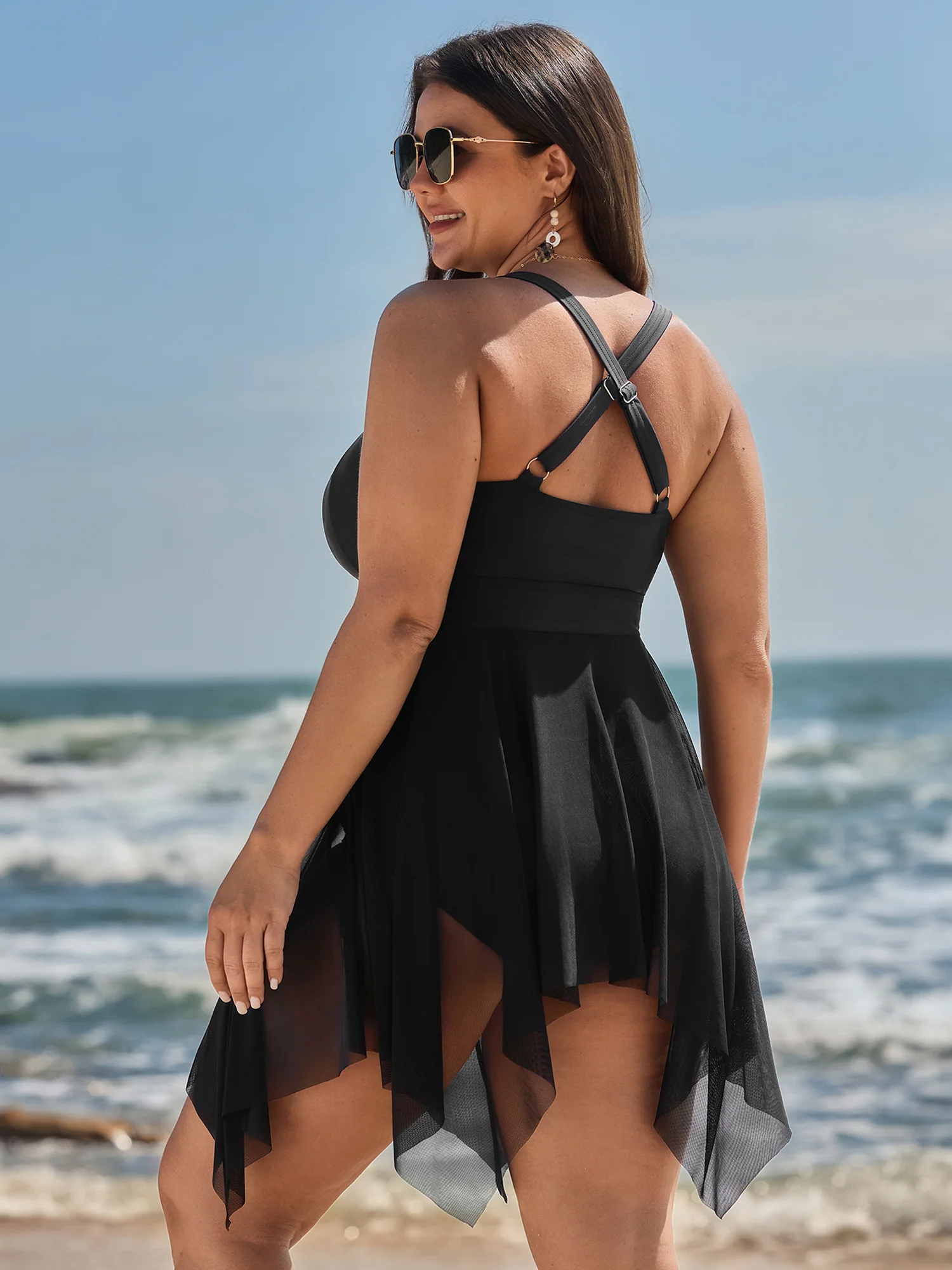 Mesh Knotted Front Adjustable Swim Dress - Image 4