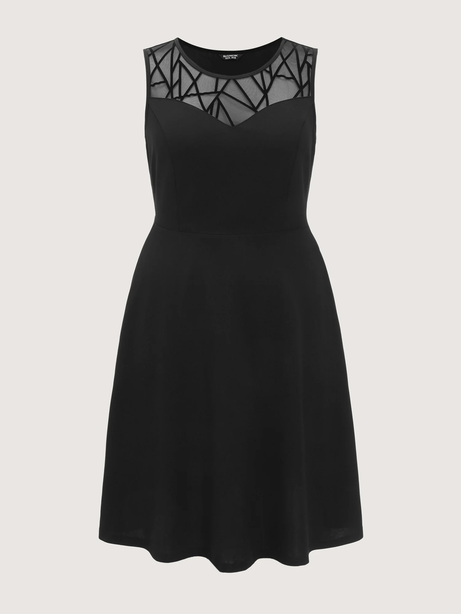Mesh Neckline Sleeveless Fit And Flare Midi Dress - Image 5