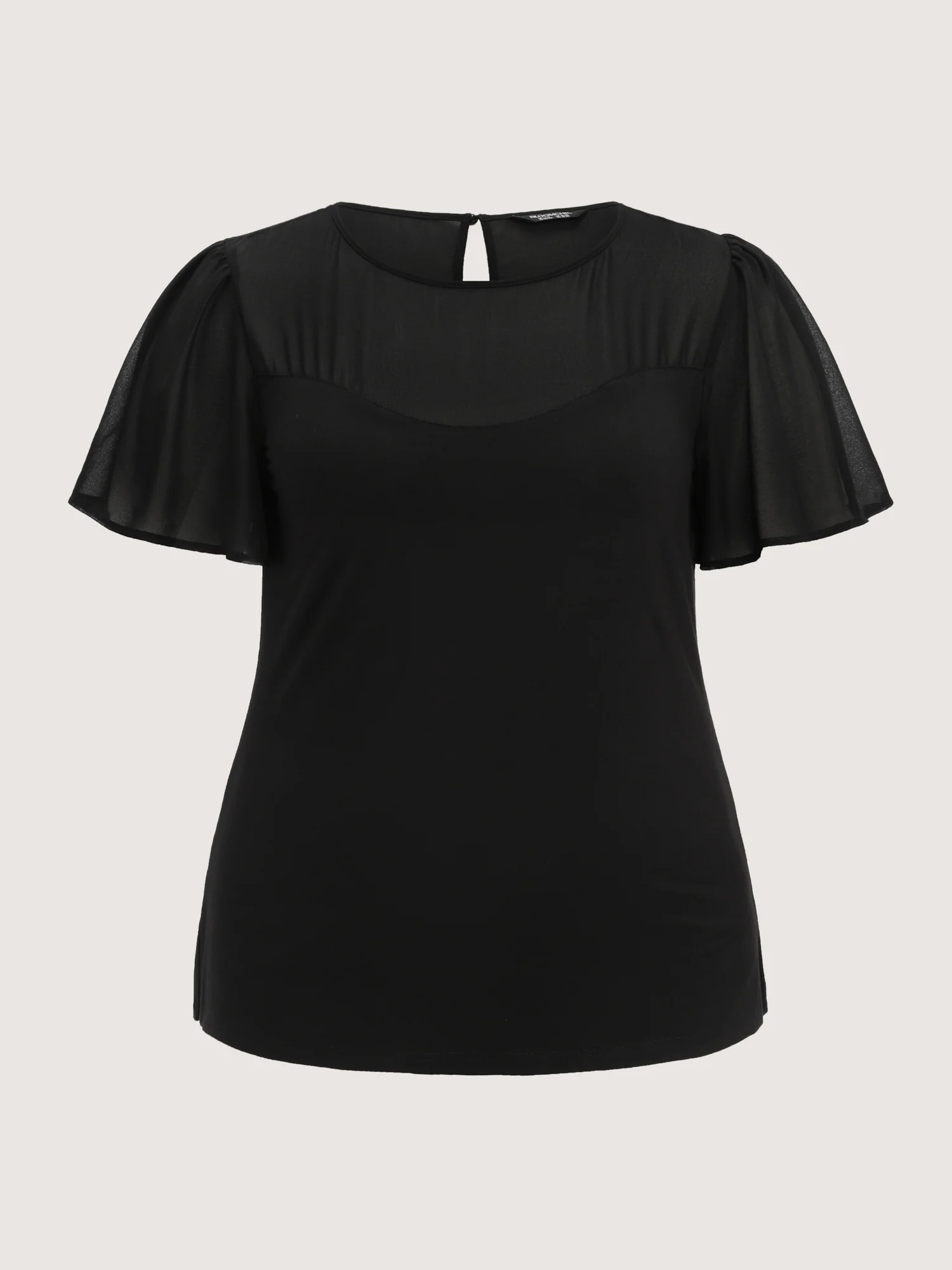 Mesh Neckline Spliced Fitted Knit Top - Image 6