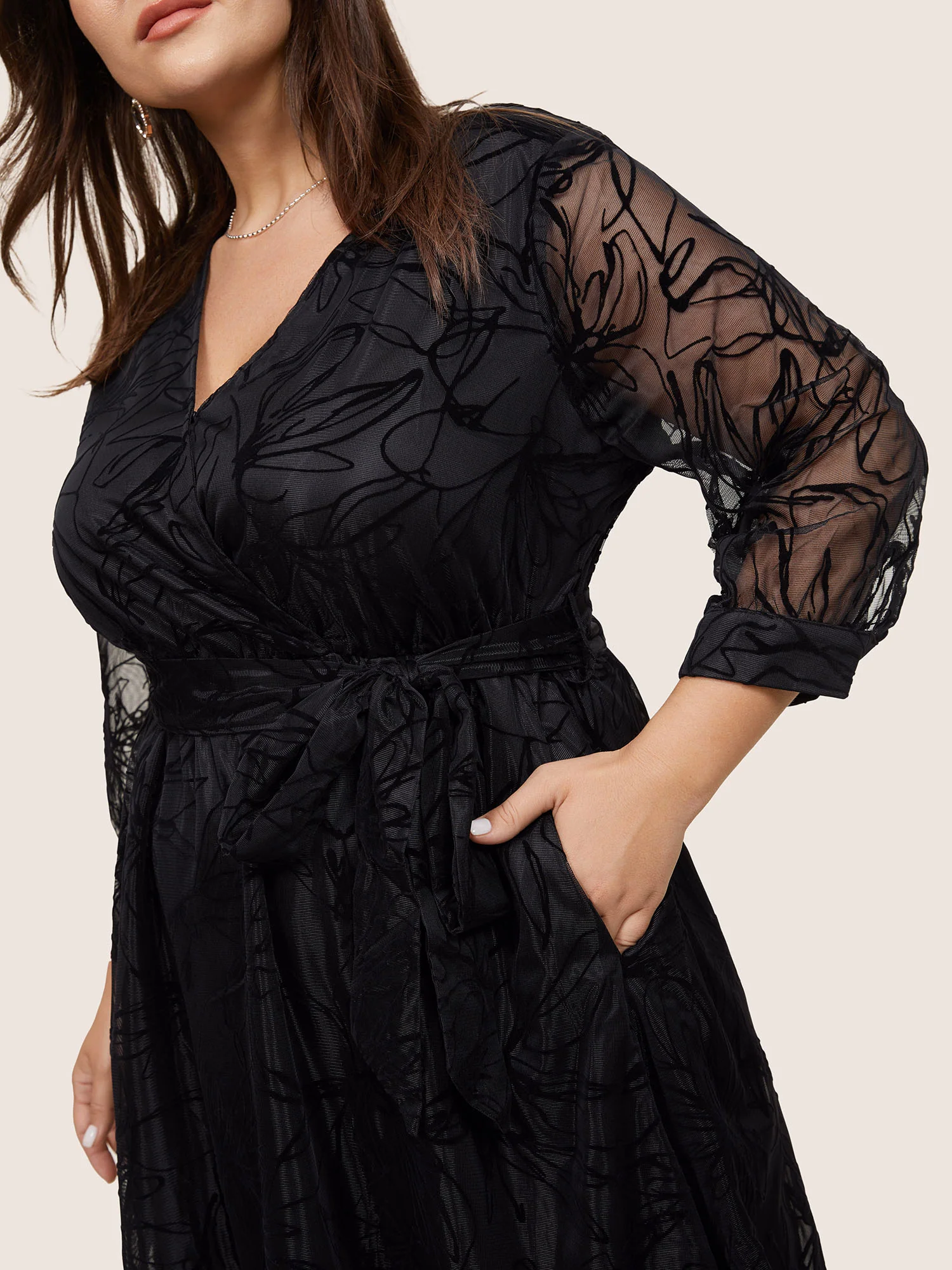 Floral Flocked Tulle Belted Dress - Image 2