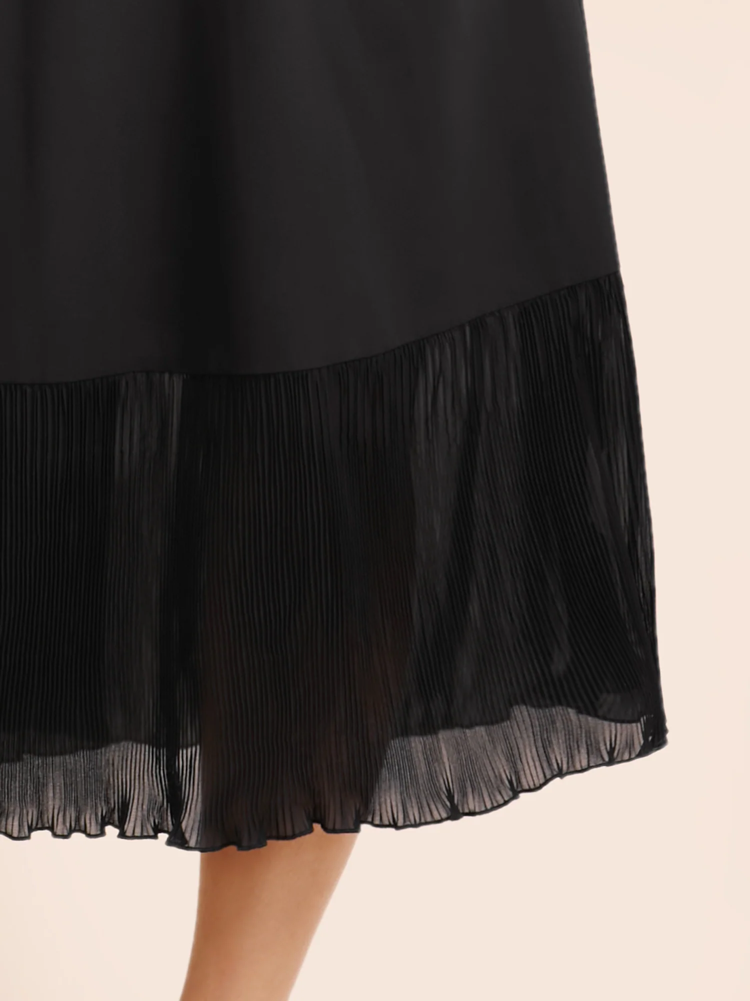 Mesh Patchwork Lantern Sleeve Pleated Dress - Image 5