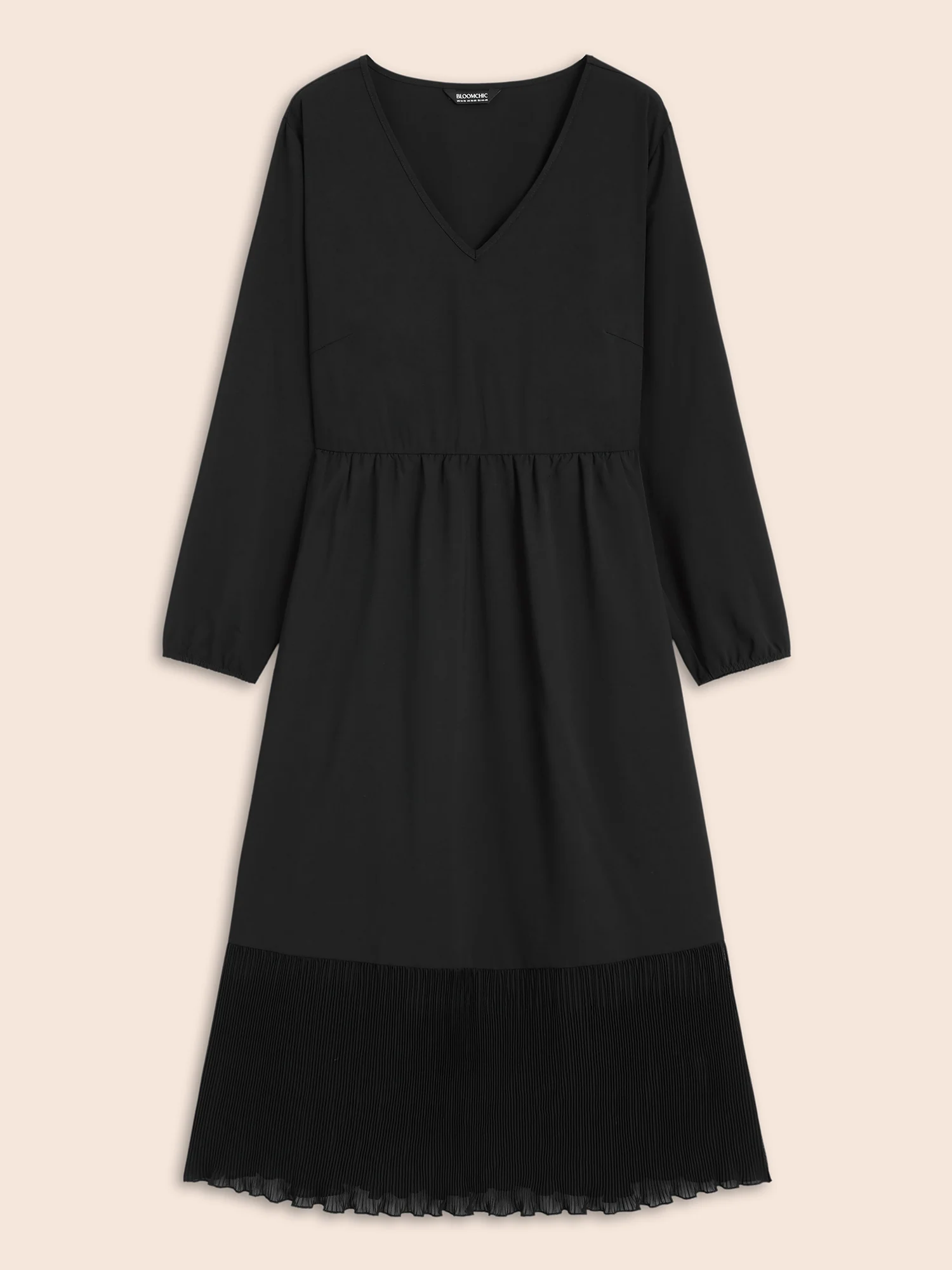 Mesh Patchwork Lantern Sleeve Pleated Dress - Image 8