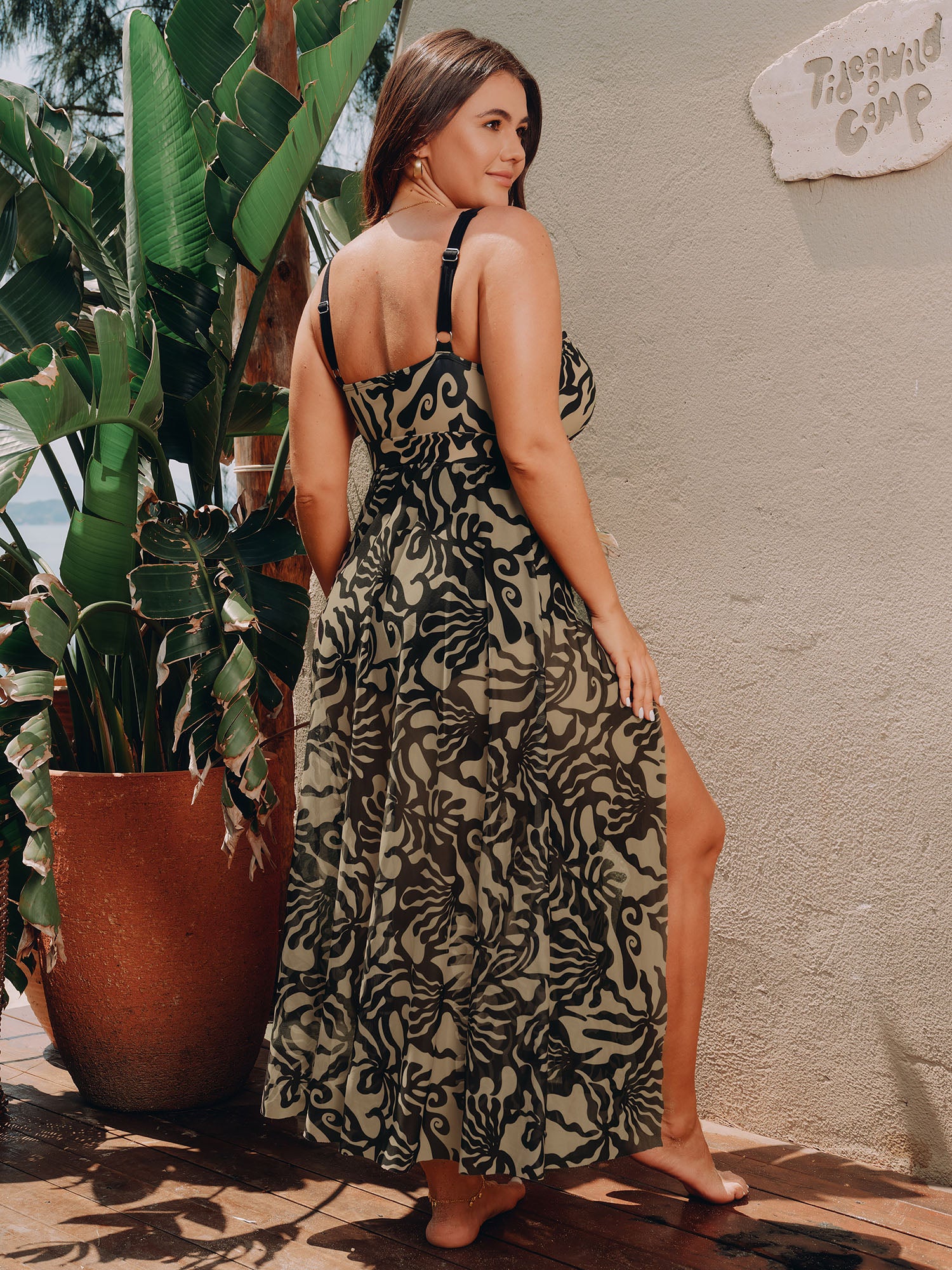 Mesh Sarong Set Abstract Print One-Piece Swimsuit - Image 8