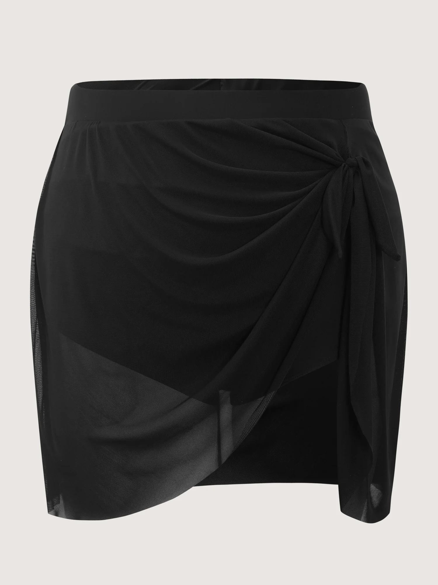 Mesh Side Drape Knotted Hem Swim Skirt - Image 5