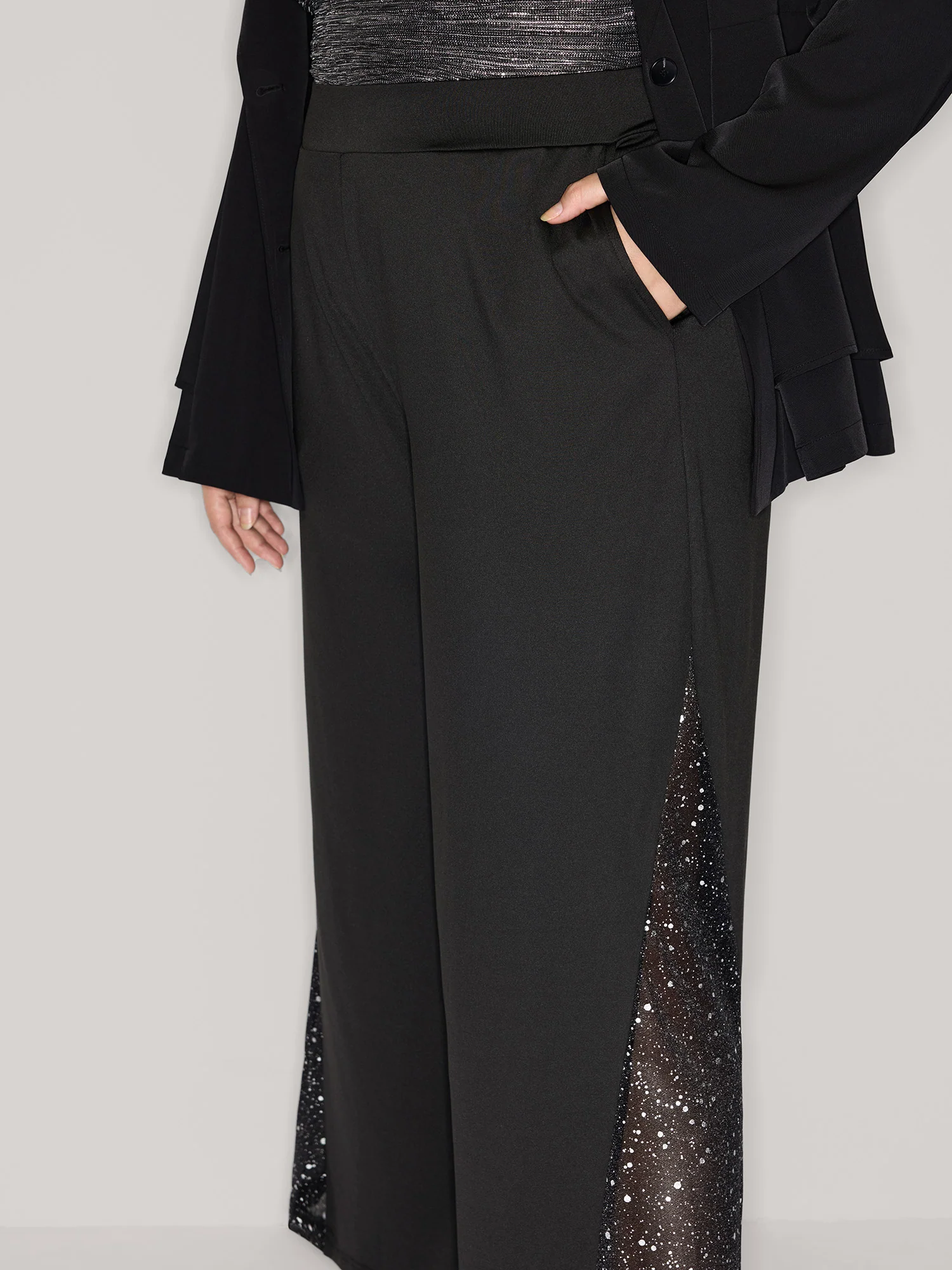 Mesh Spliced Wide-Leg Pants - Image 3
