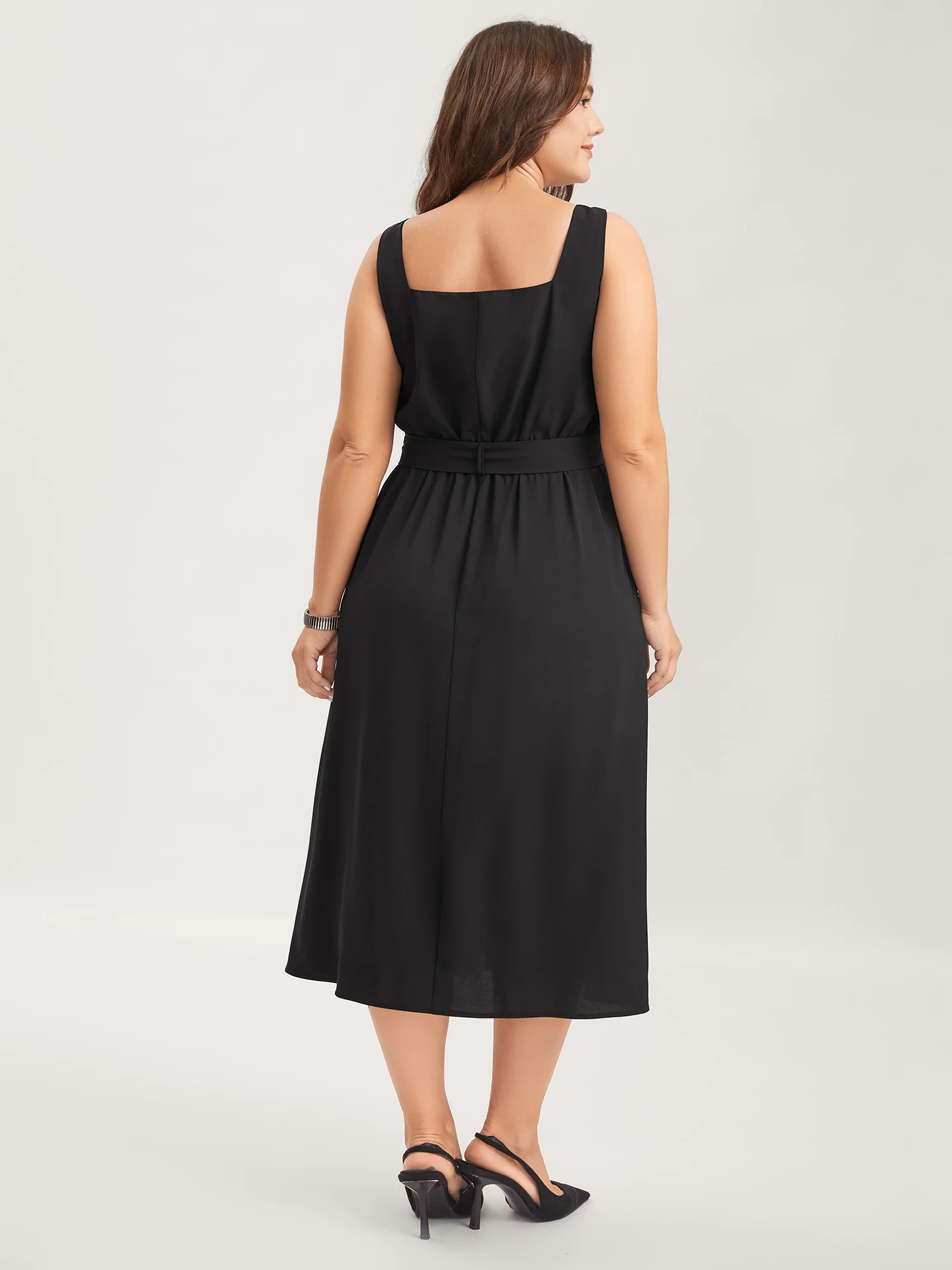 Metal Buckle Button Front Midi Dress - Image 4