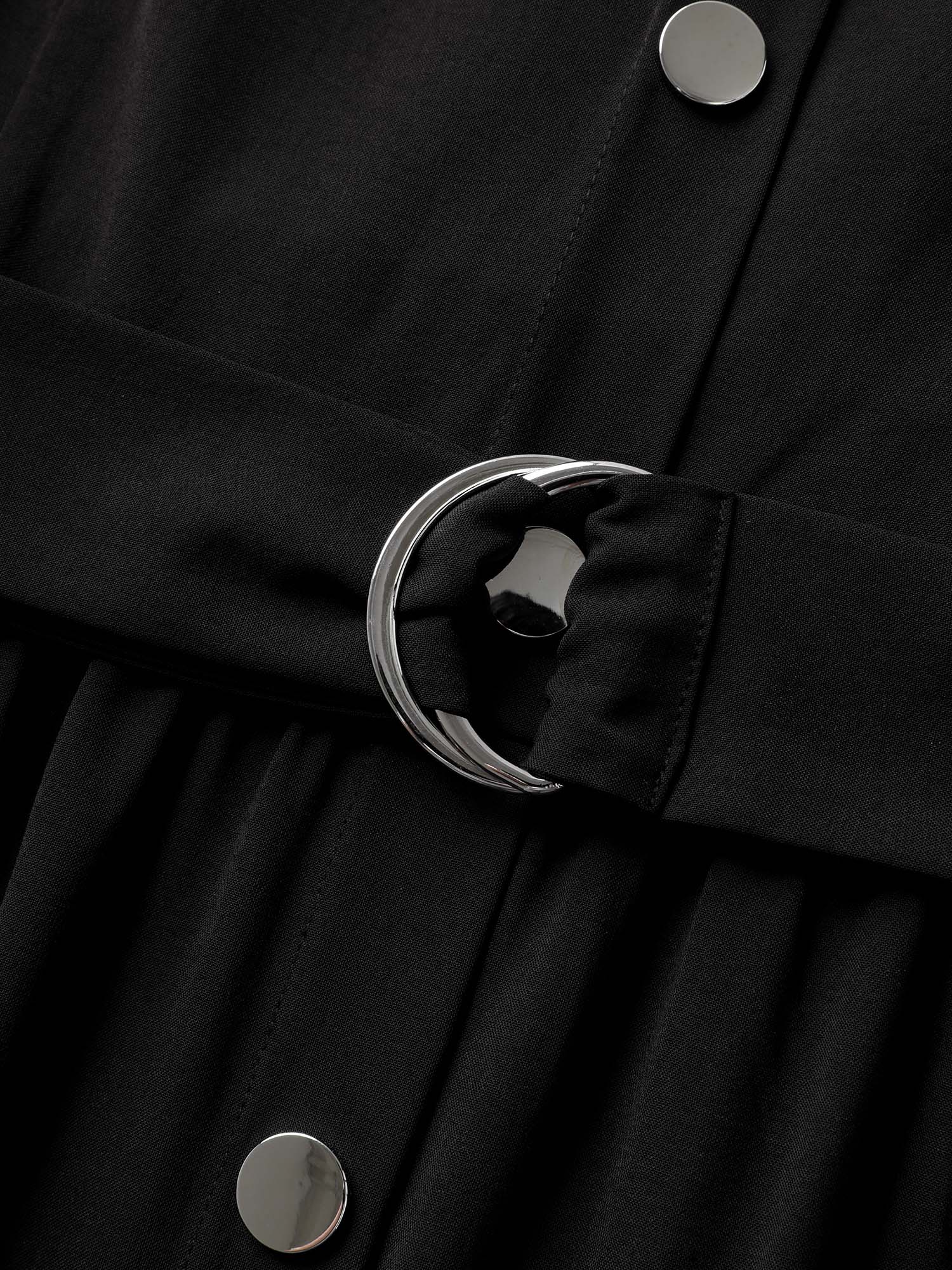 Metal Buckle Button Front Midi Dress - Image 5