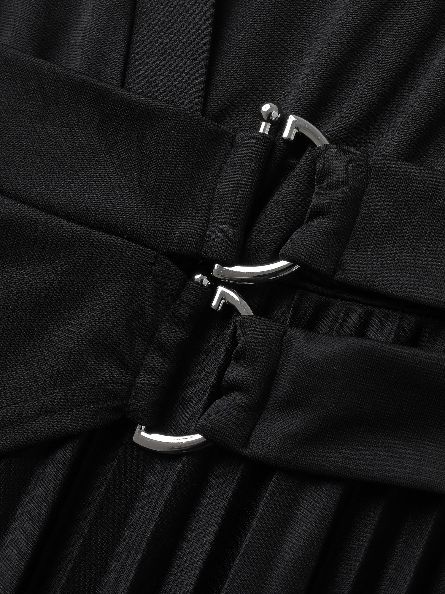 Metal Buckle Drape Pleated Midi Dress - Image 5