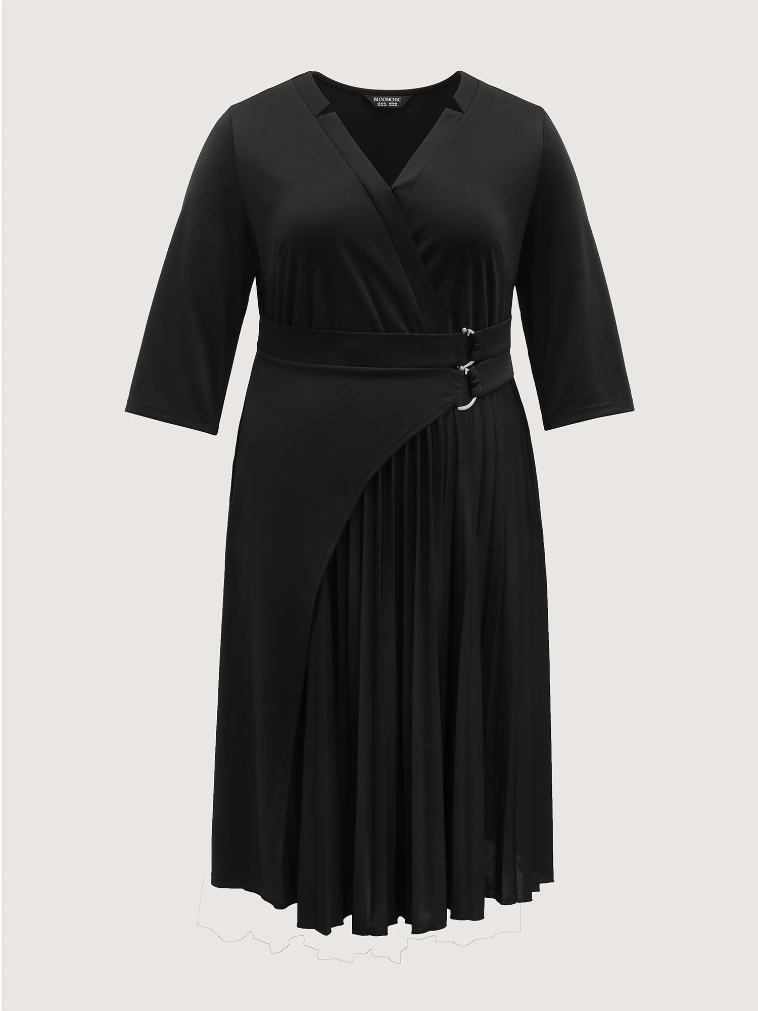 Metal Buckle Drape Pleated Midi Dress - Image 7