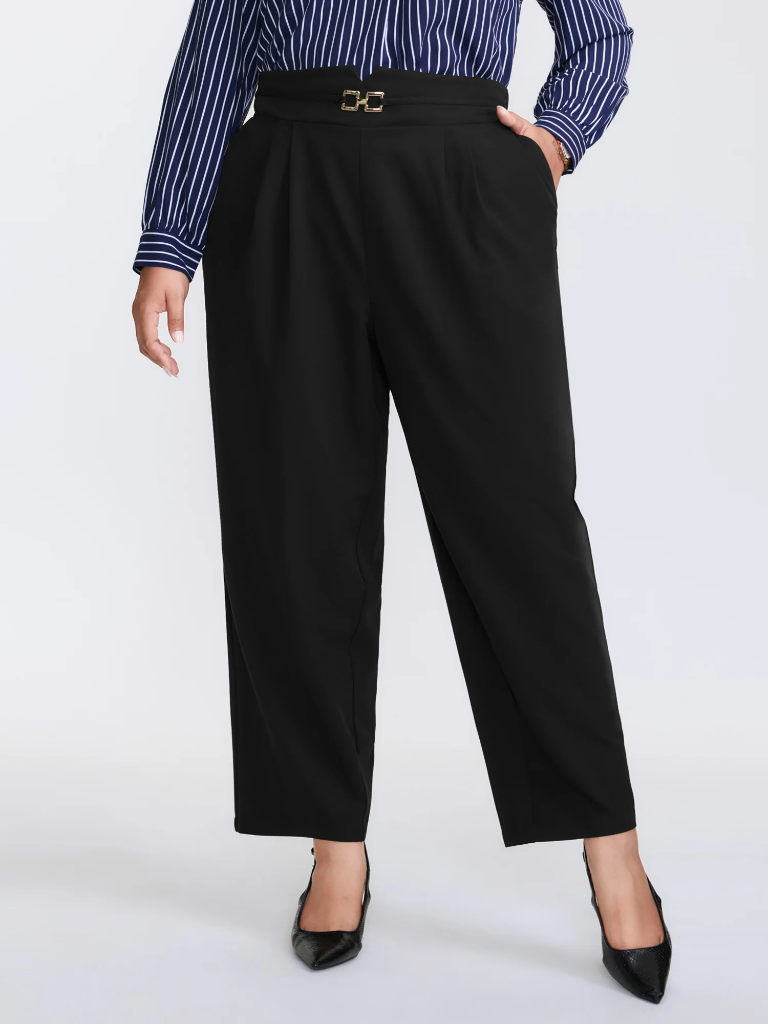 Metal Buckle Split Waistband Pants