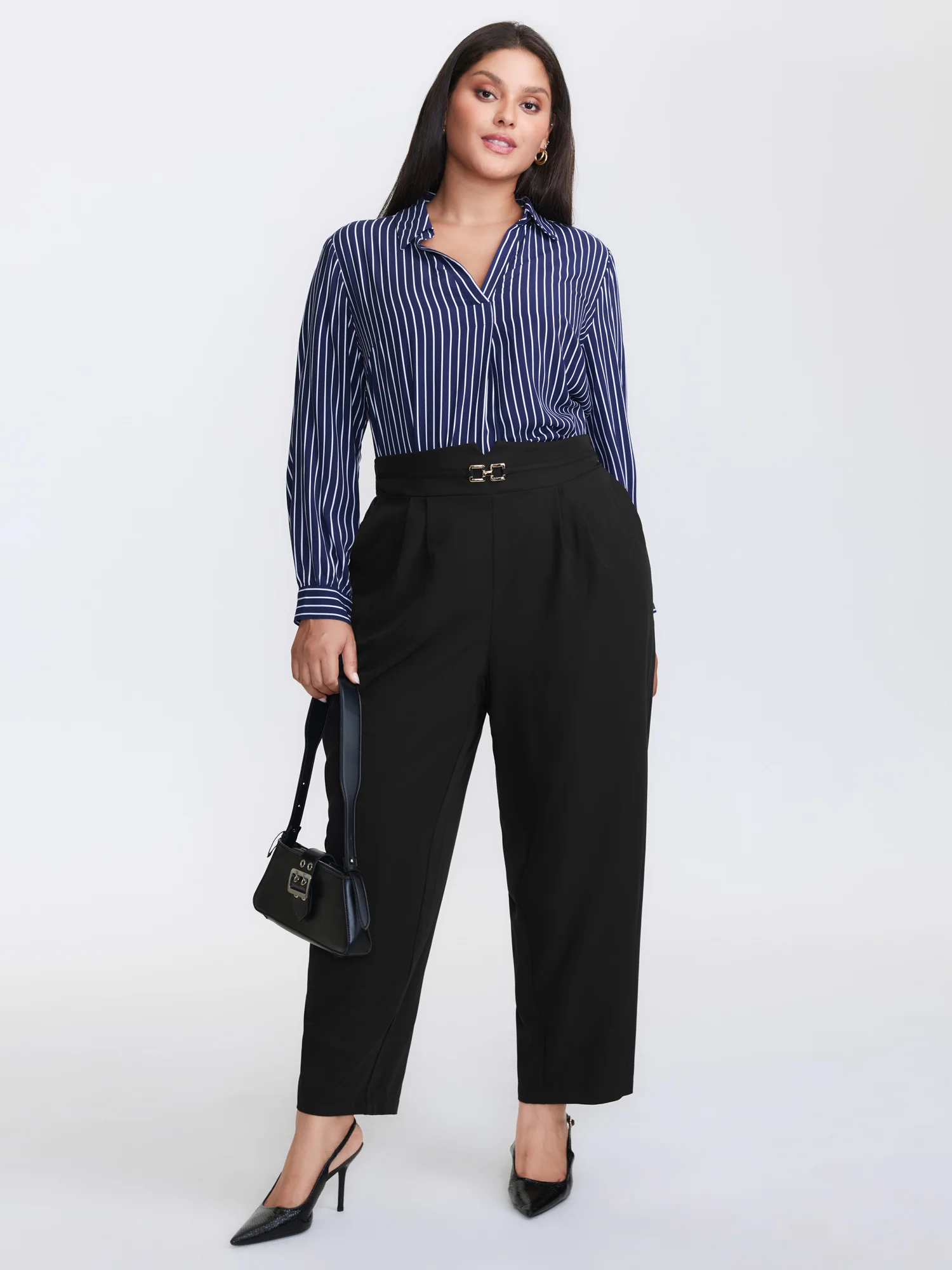 Metal Buckle Split Waistband Pants - Image 2