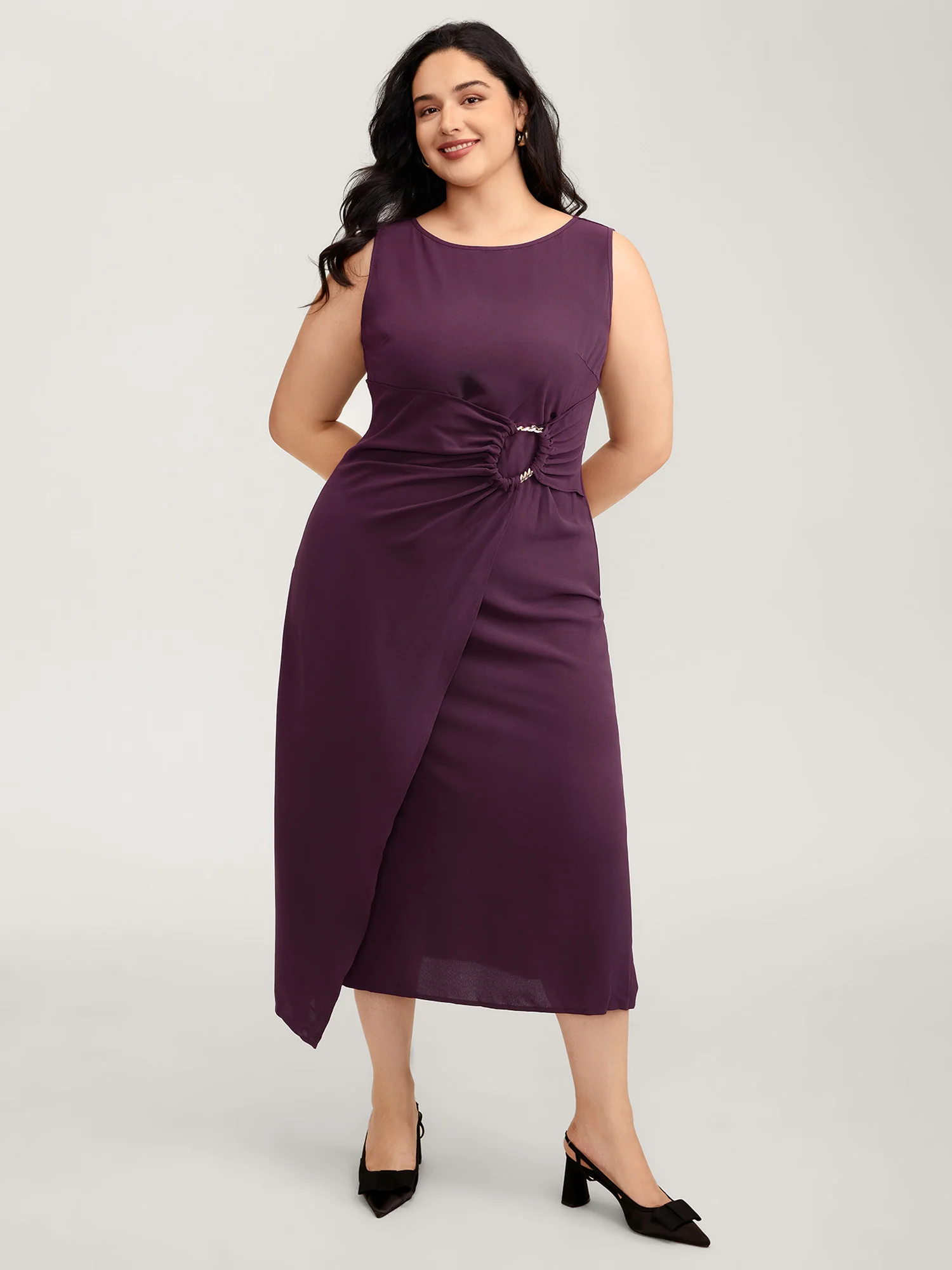 Metal Buckle Twist Side Sheath Maxi Dress - Image 3