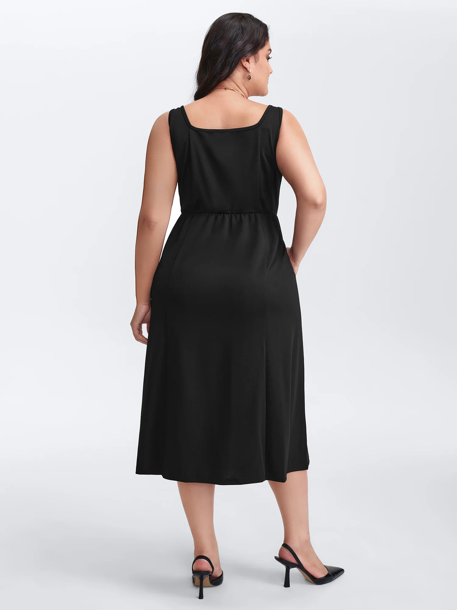 Metal Buttons Side Pockets Midi Dress - Image 4