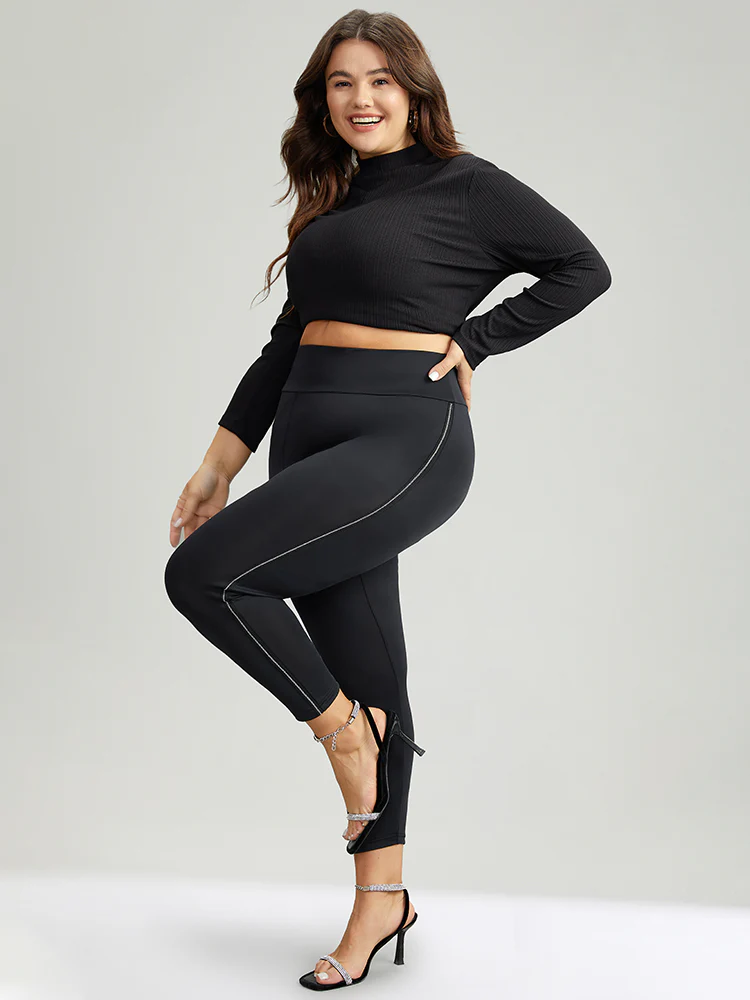 Metal Chain Trim Mid Rise Leggings - Image 2