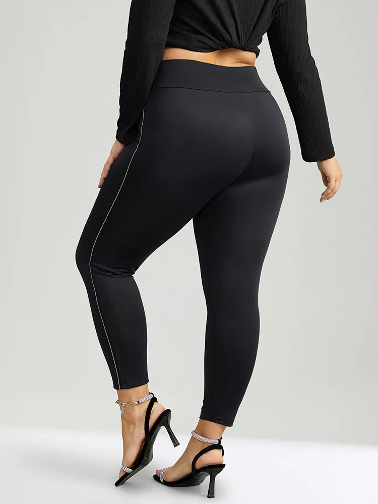 Metal Chain Trim Mid Rise Leggings - Image 4