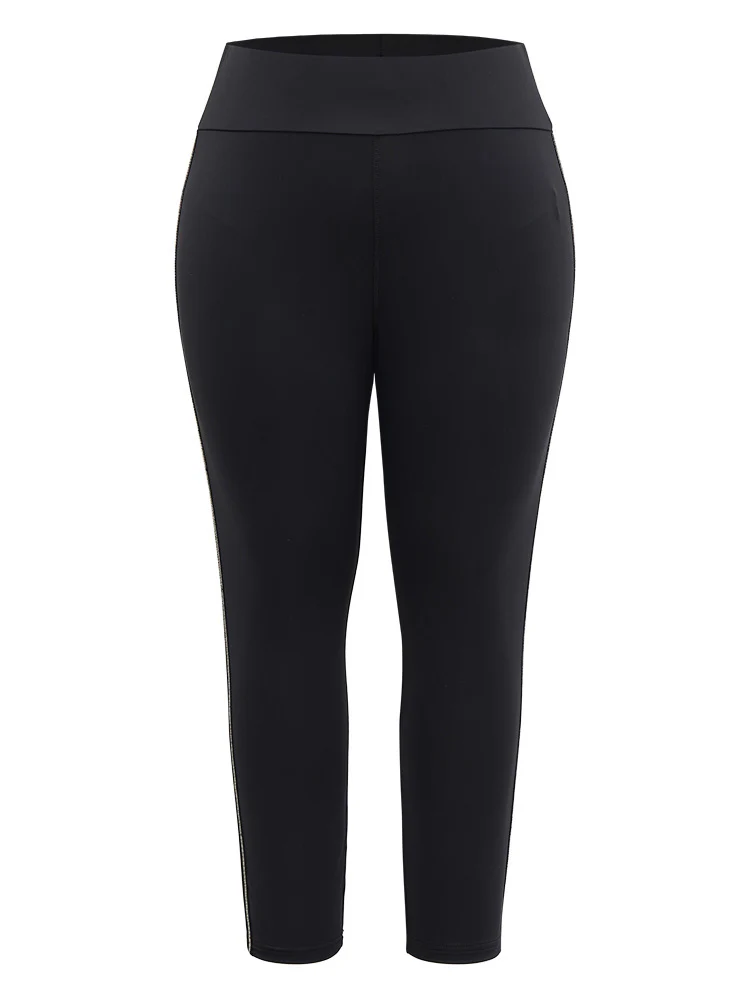 Metal Chain Trim Mid Rise Leggings - Image 8
