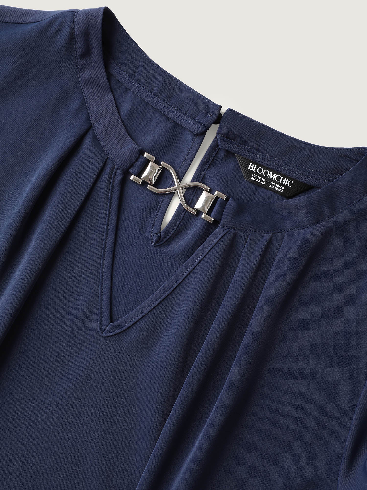 Metal Clasp Neckline Lotus Leaf Sleeve Blouse - Image 6