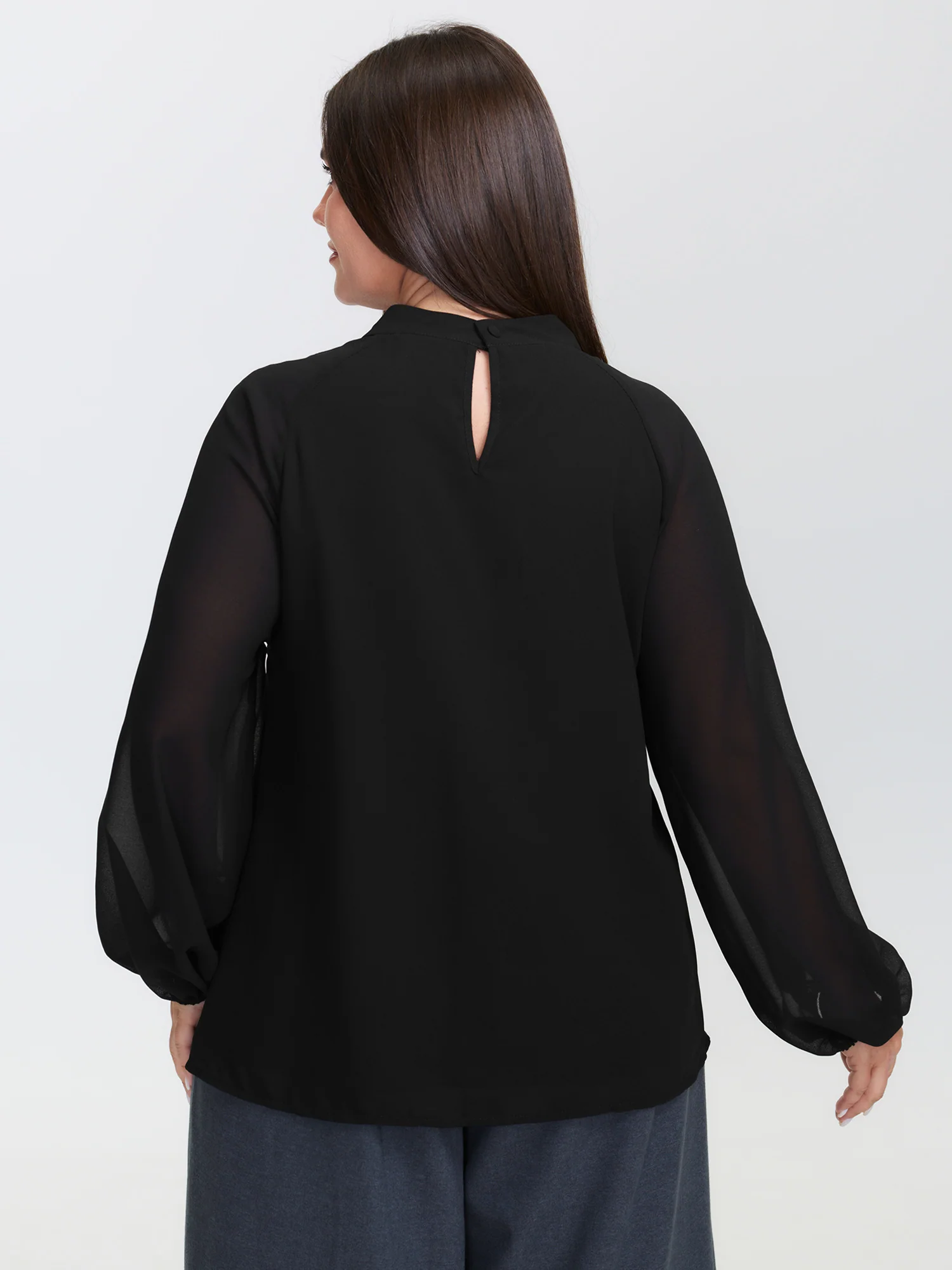 Metal Detail Neckline Flowy Blouse - Image 4