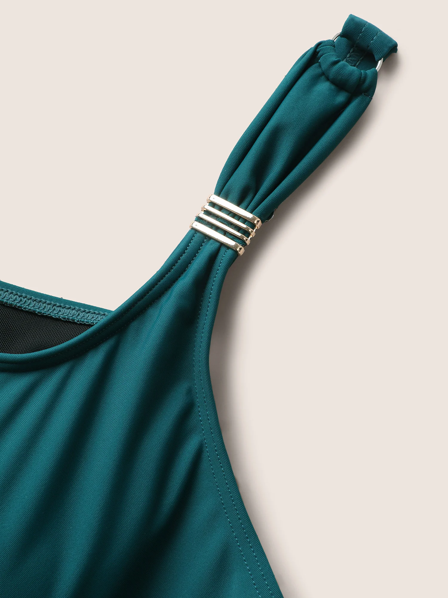Metal Detail Wrap Hem Gathered Swim Top - Image 5