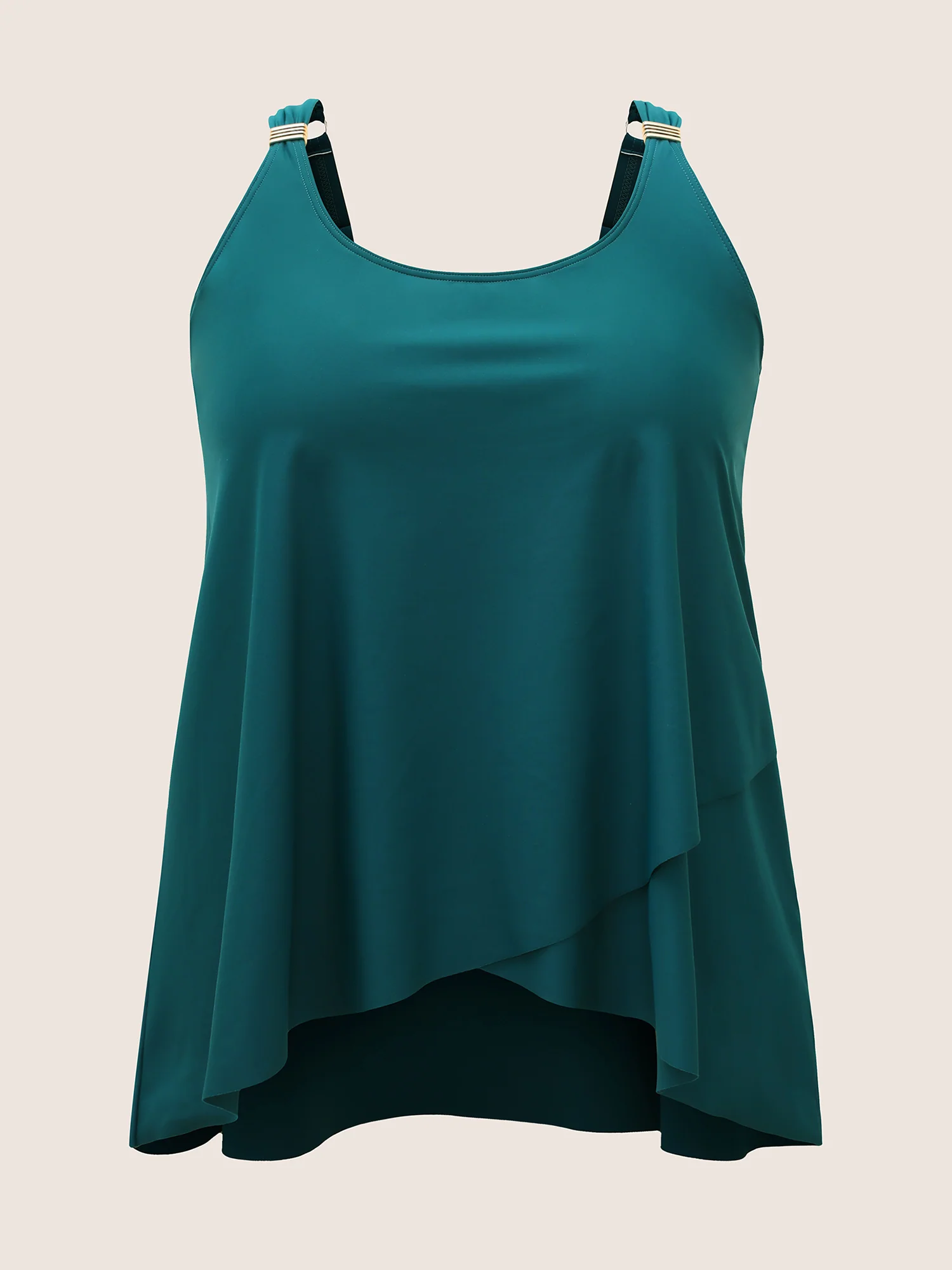 Metal Detail Wrap Hem Gathered Swim Top - Image 7