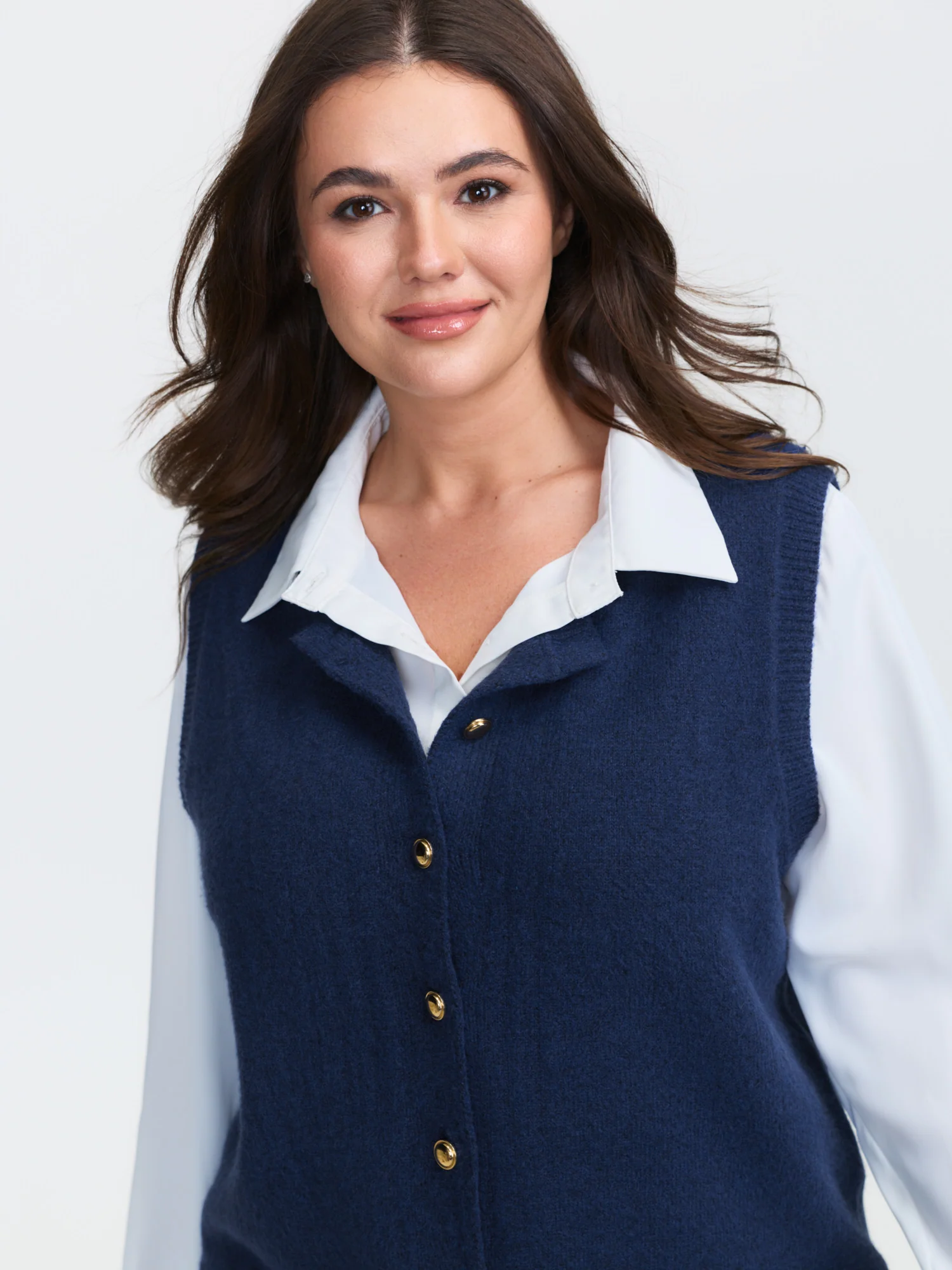 Metallic Button Detail Knit Vest