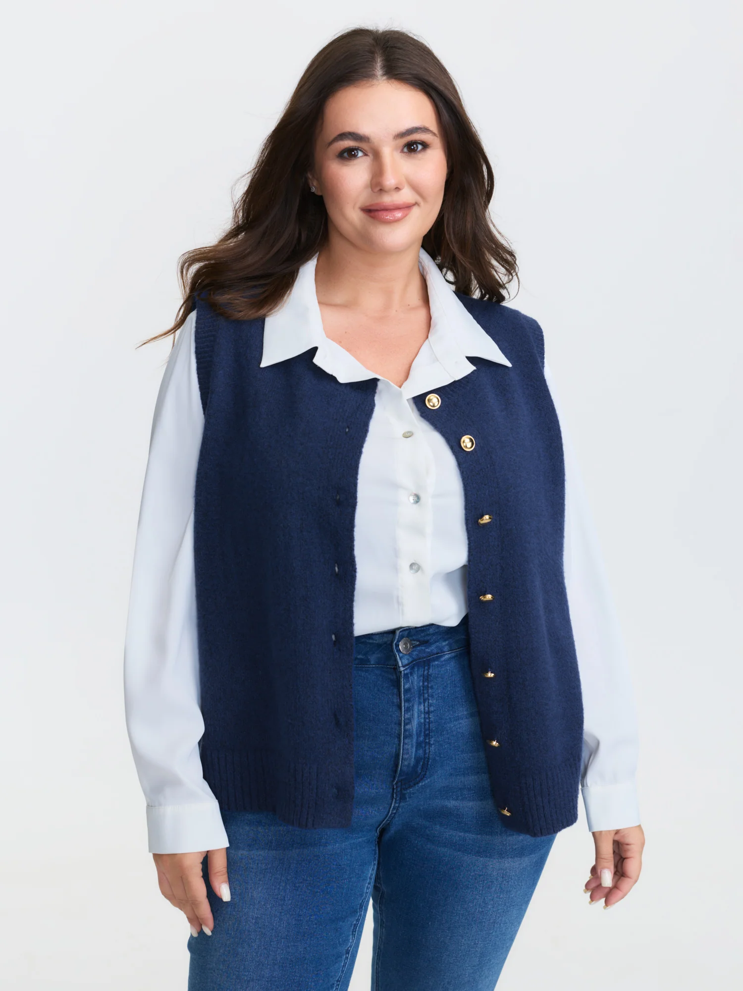Metallic Button Detail Knit Vest - Image 2