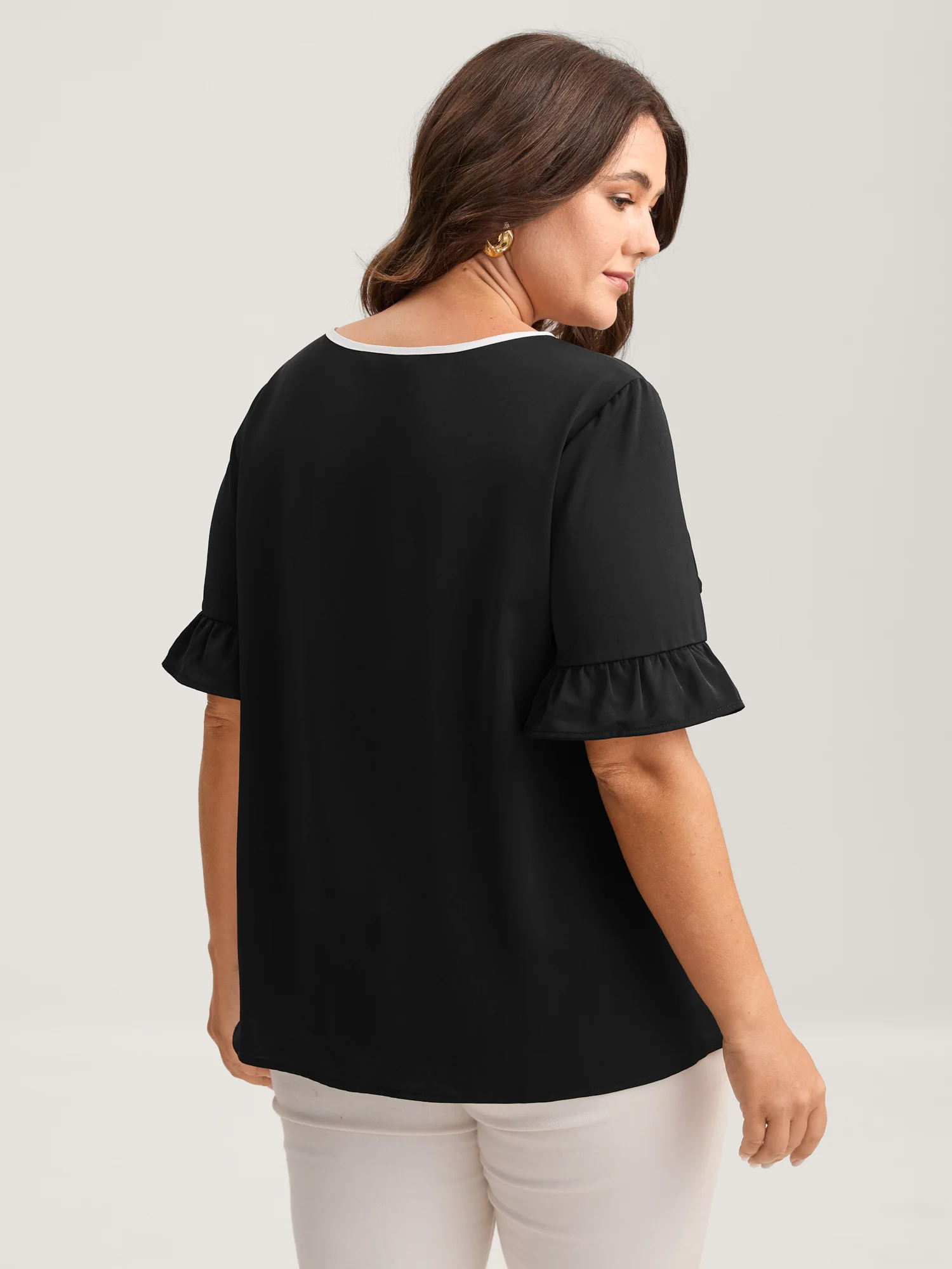 Metallic Detail Neck Cut-Out Blouse - Image 3