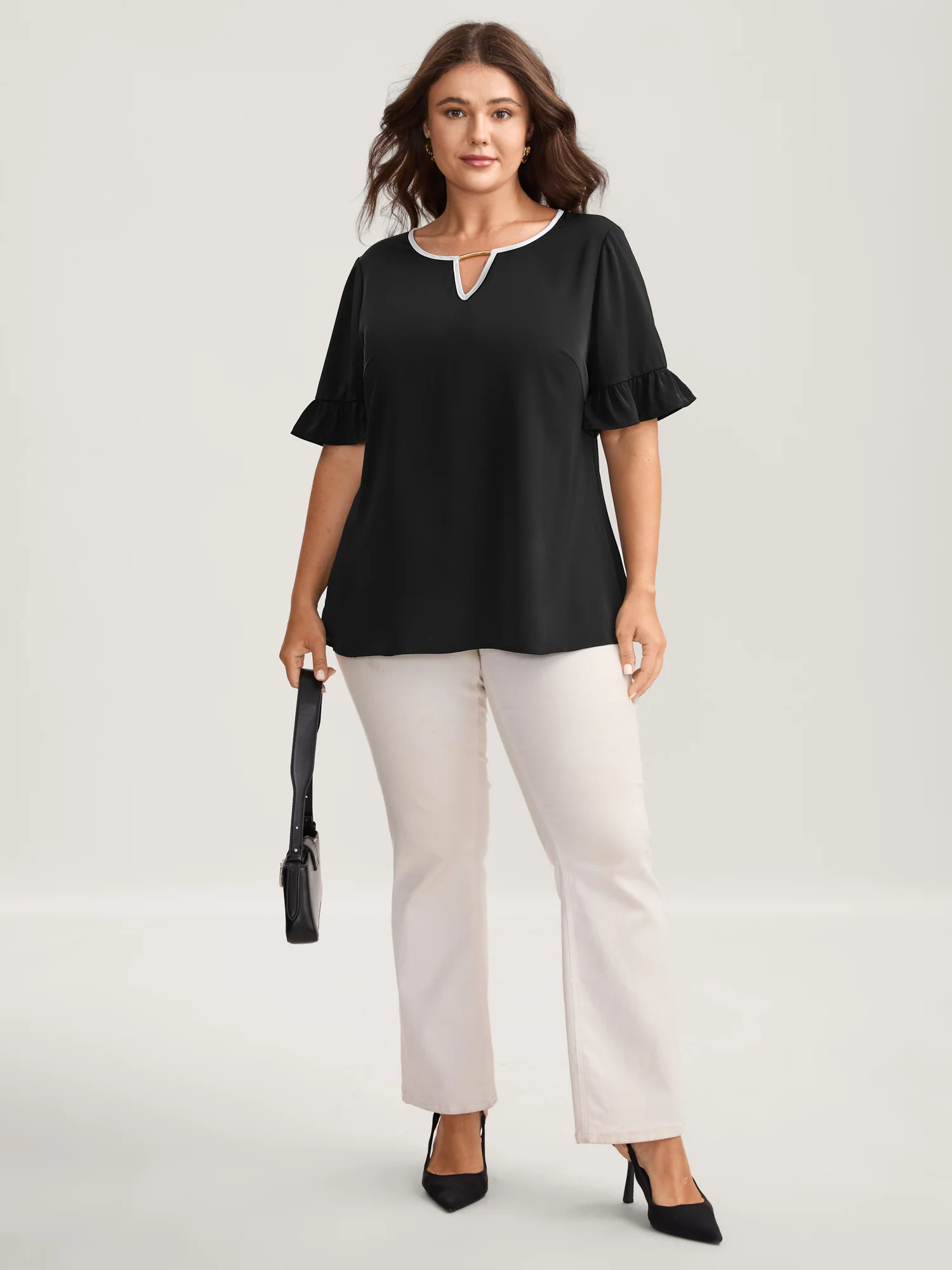 Metallic Detail Neck Cut-Out Blouse - Image 4