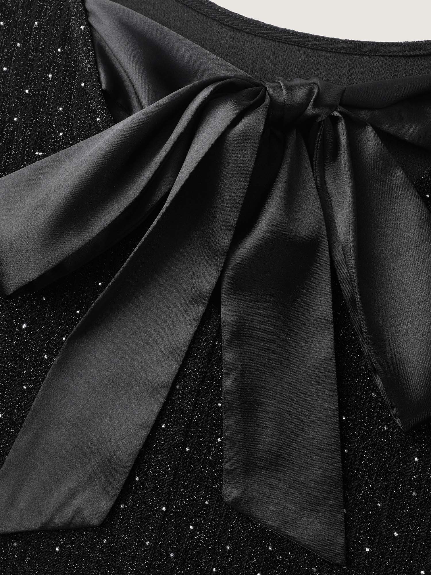 Metallic Detail Shimmery Back Bow Midi Dress - Image 5