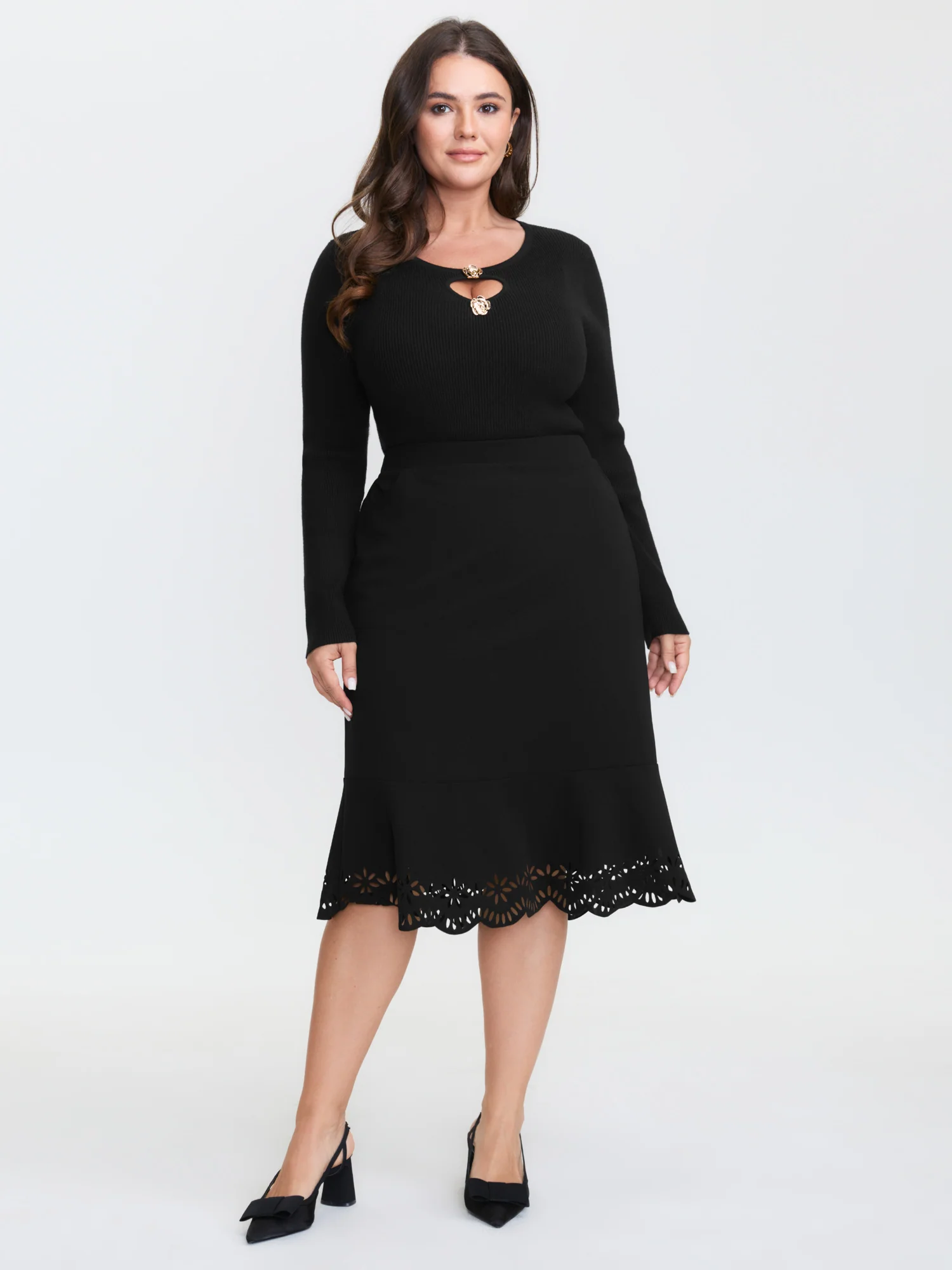 Metallic Floral Detail Cut-Out Pullover - Image 2