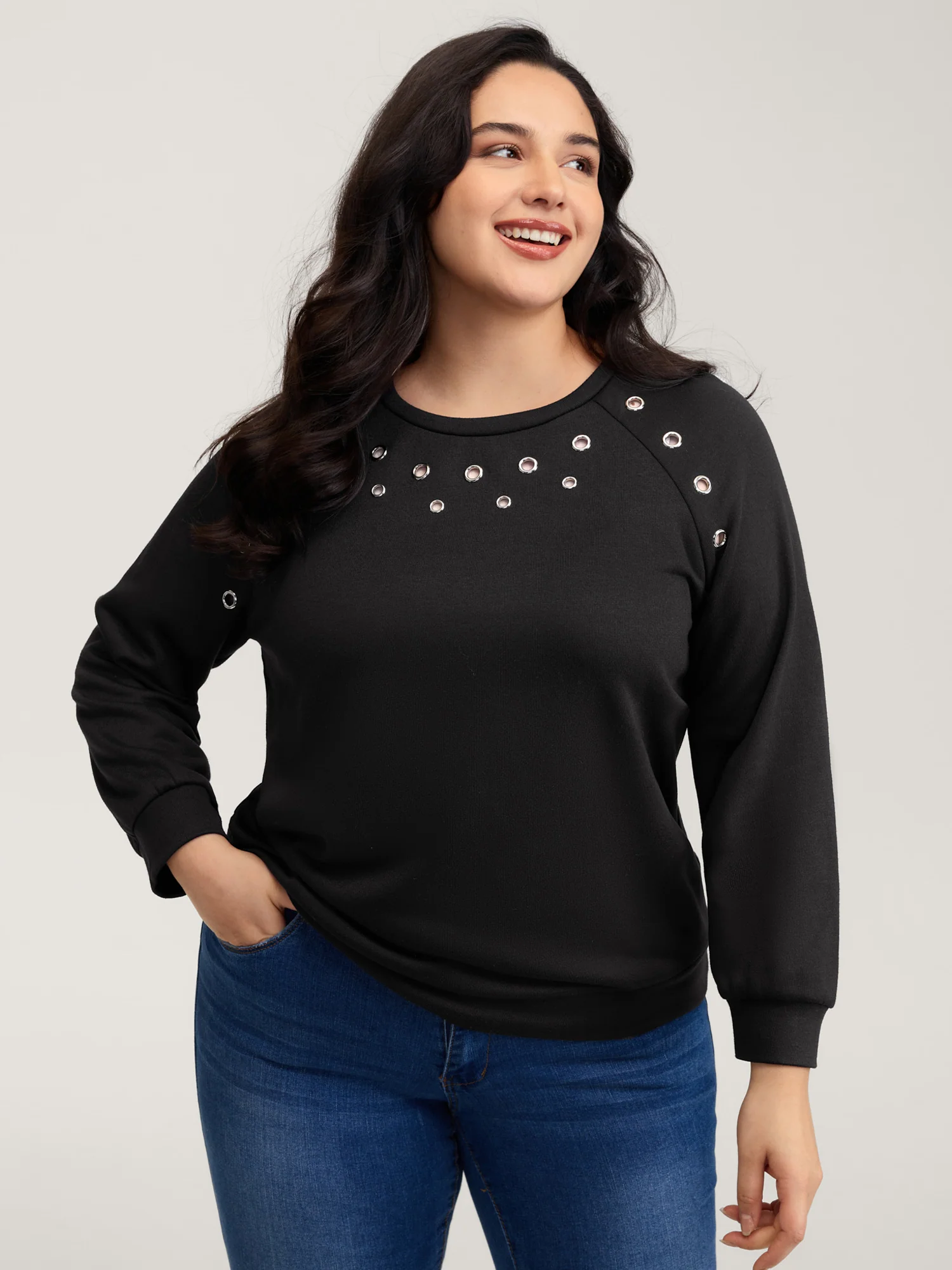 Metallic Loop Detail Relaxed-Fit Sweatshirt - Image 2