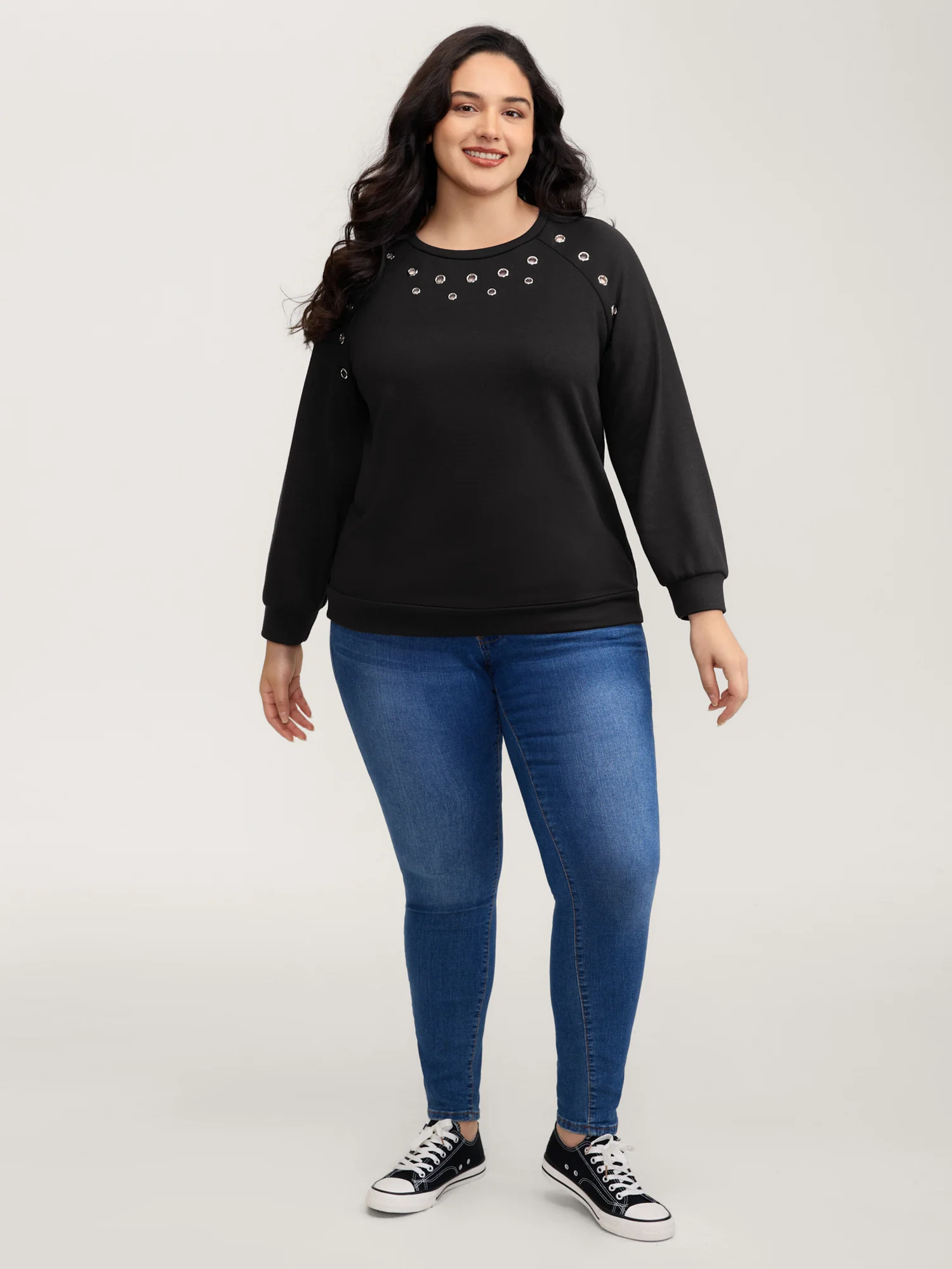 Metallic Loop Detail Relaxed-Fit Sweatshirt - Image 3