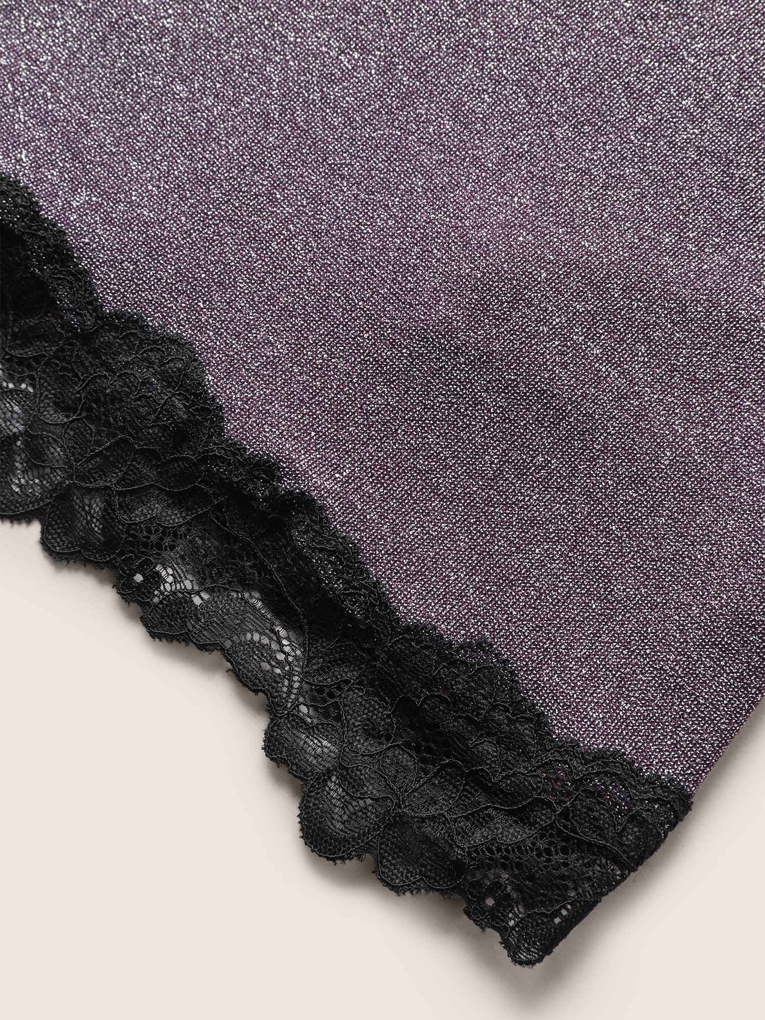Metallic Patchwork Lace Detail Two-Piece Pajama Set - Image 10