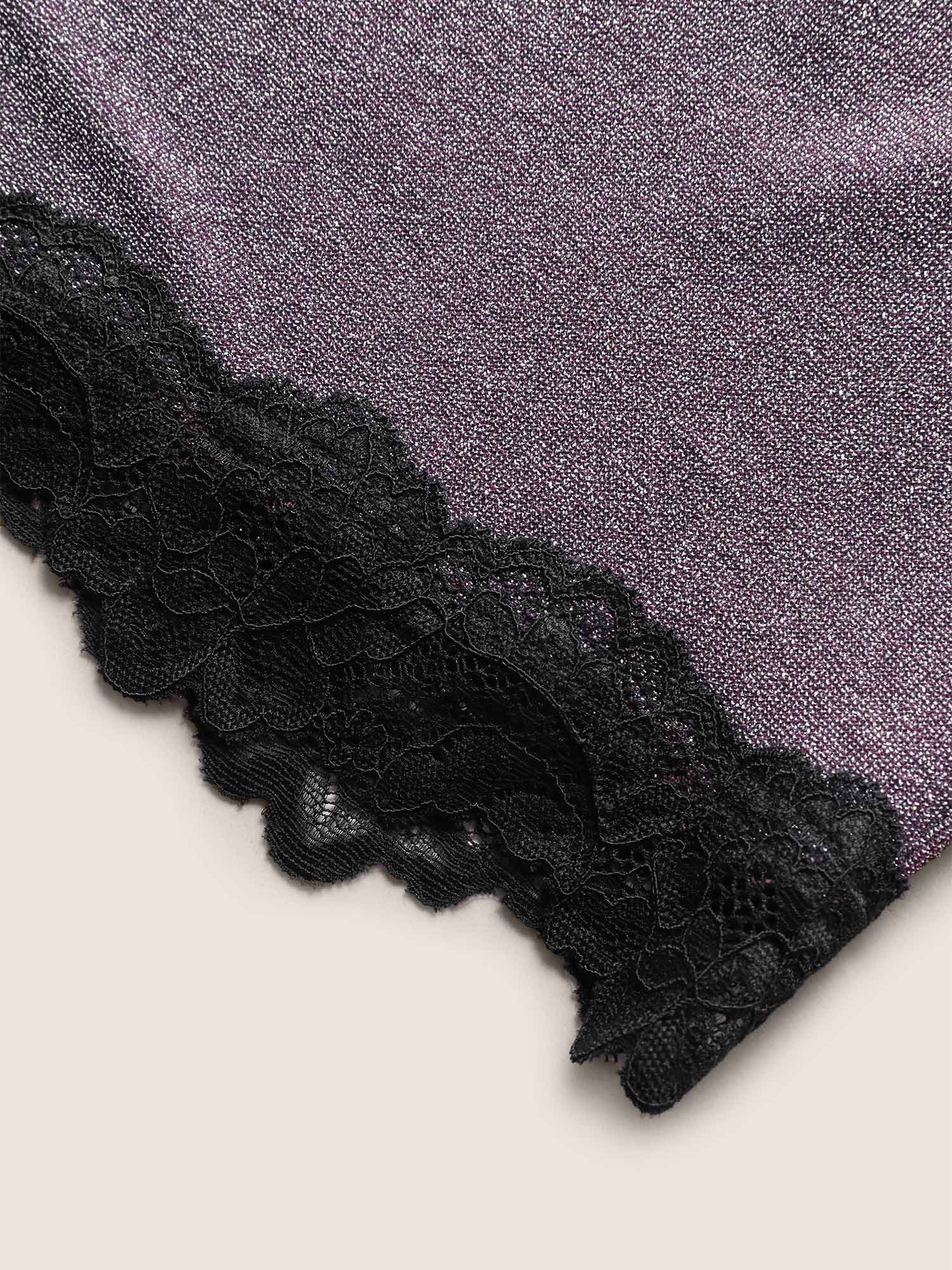 Metallic Patchwork Lace Detail Two-Piece Pajama Set - Image 12