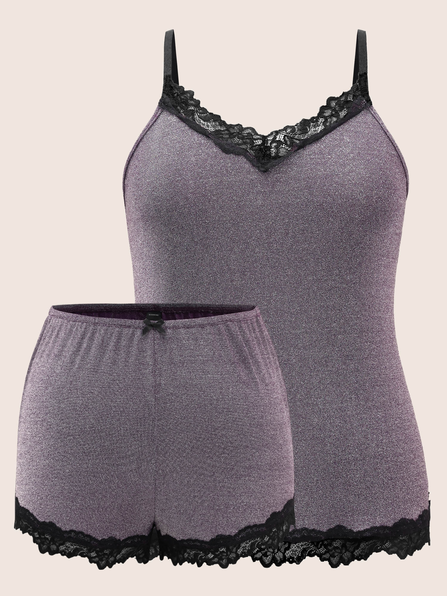 Metallic Patchwork Lace Detail Two-Piece Pajama Set - Image 13