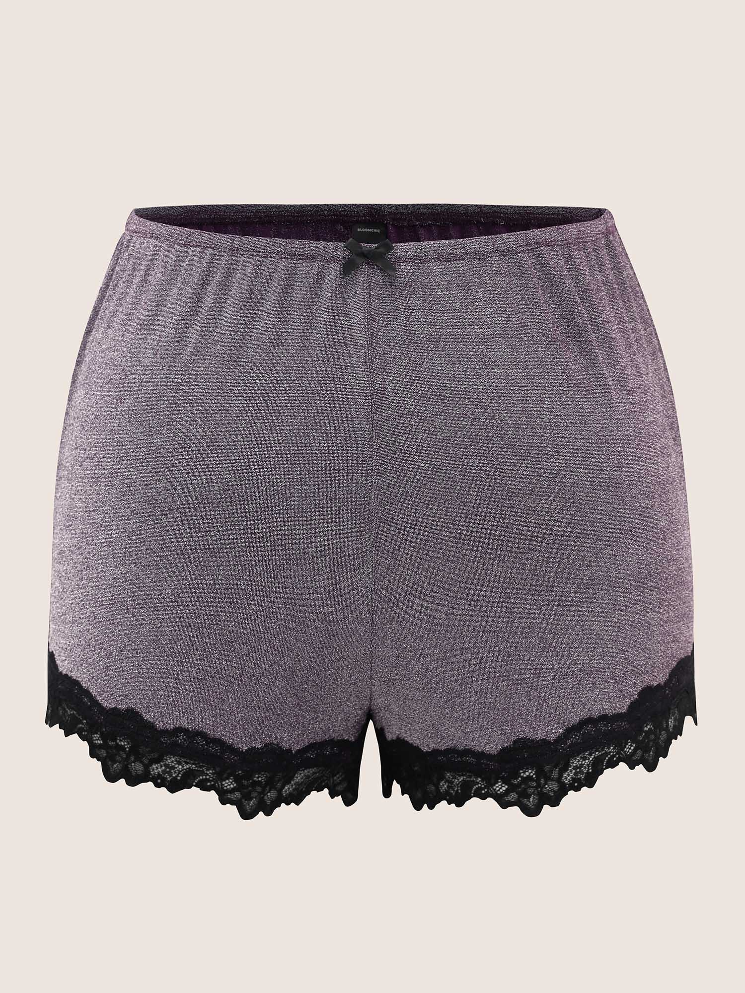 Metallic Patchwork Lace Detail Two-Piece Pajama Set - Image 15
