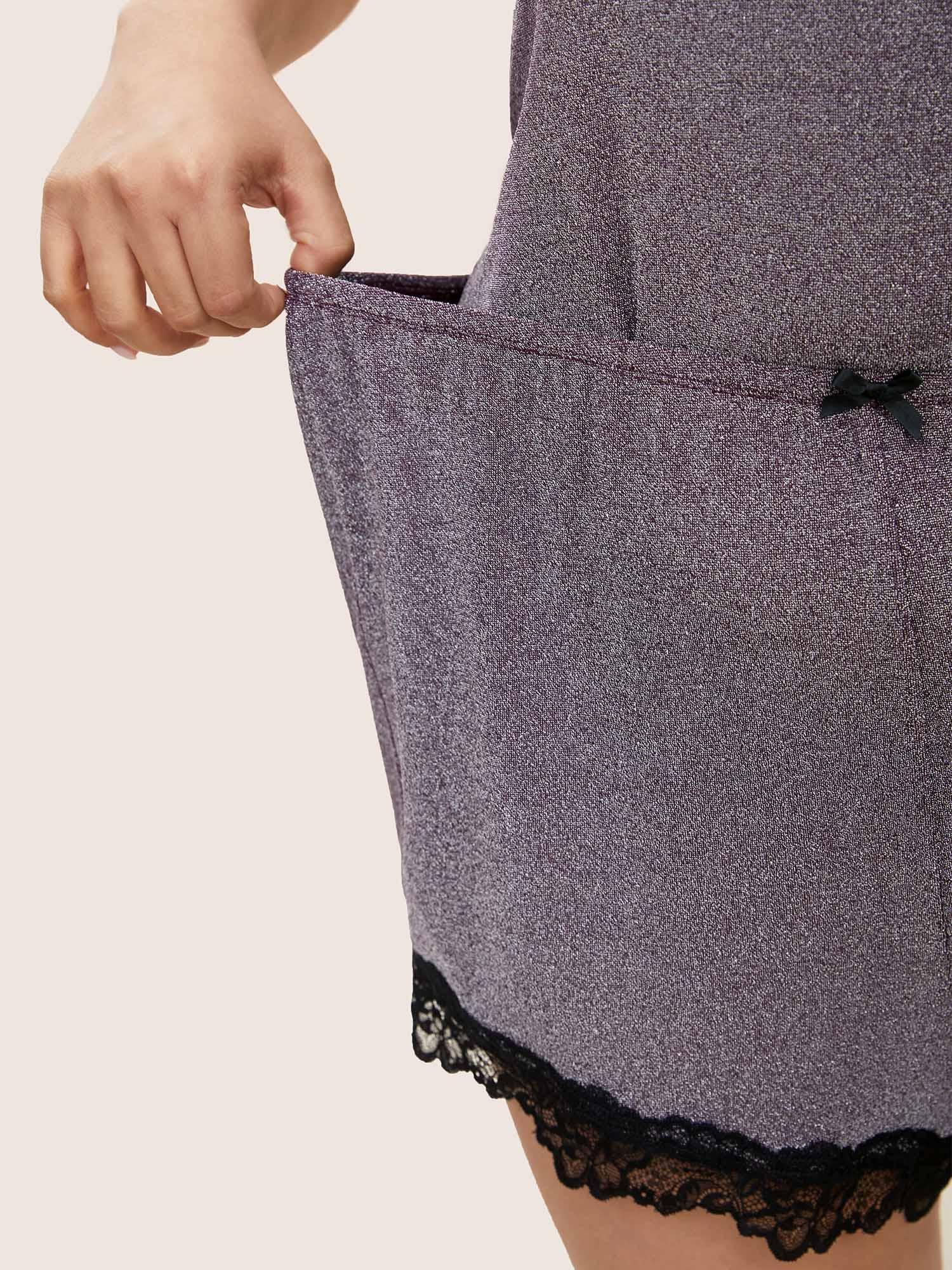 Metallic Patchwork Lace Detail Two-Piece Pajama Set - Image 8