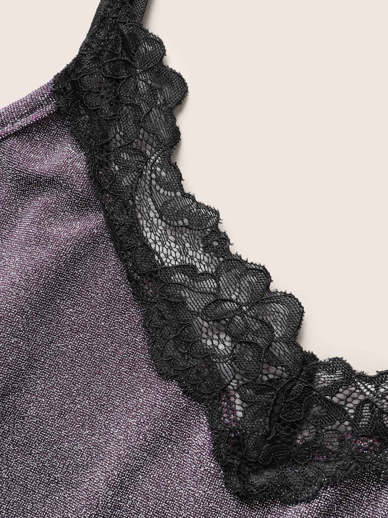 Metallic Patchwork Lace Detail Two-Piece Pajama Set - Image 9