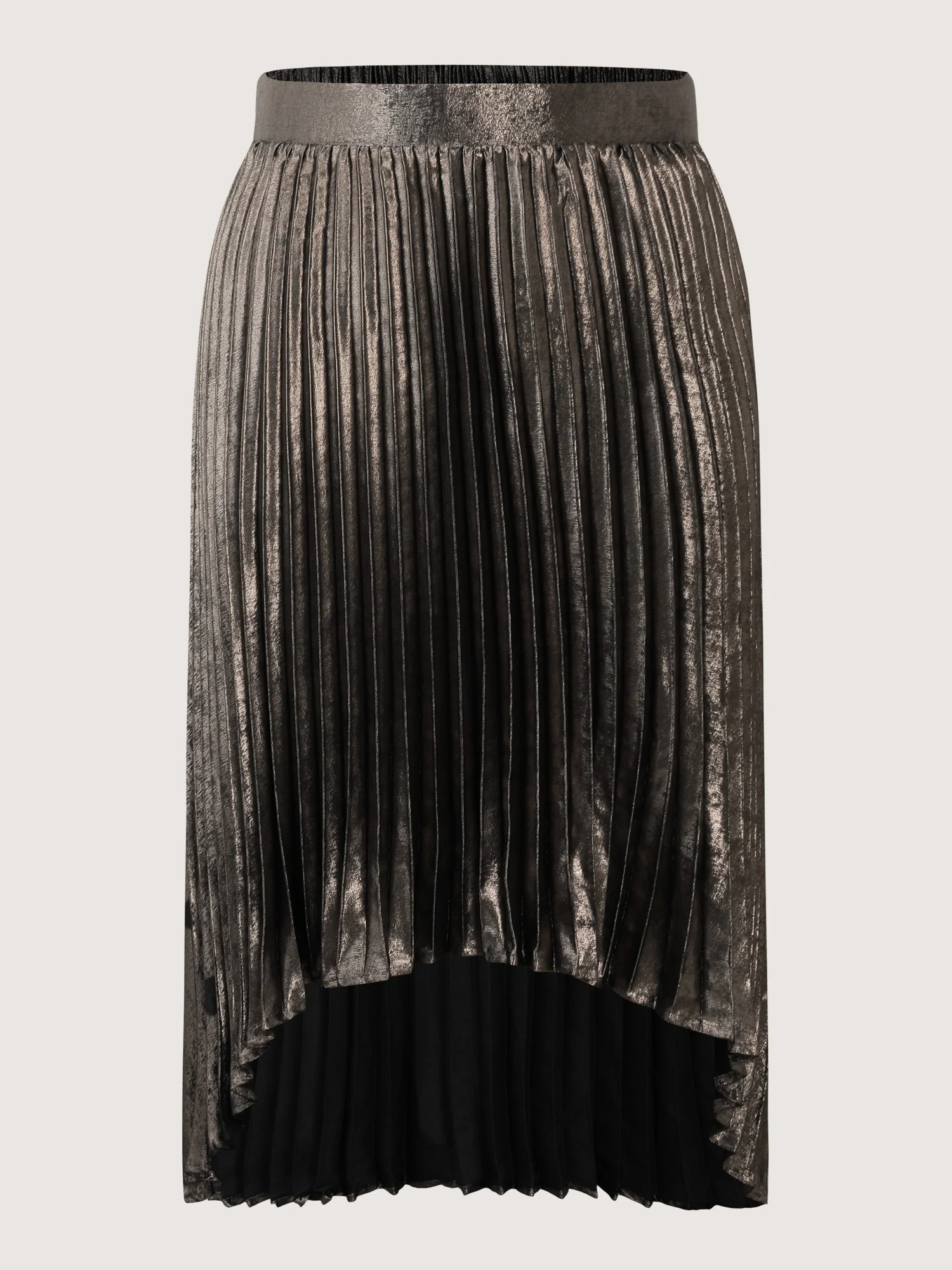 Metallic Shimmer High-Low Hem Pleated Midi Skirt - Image 5