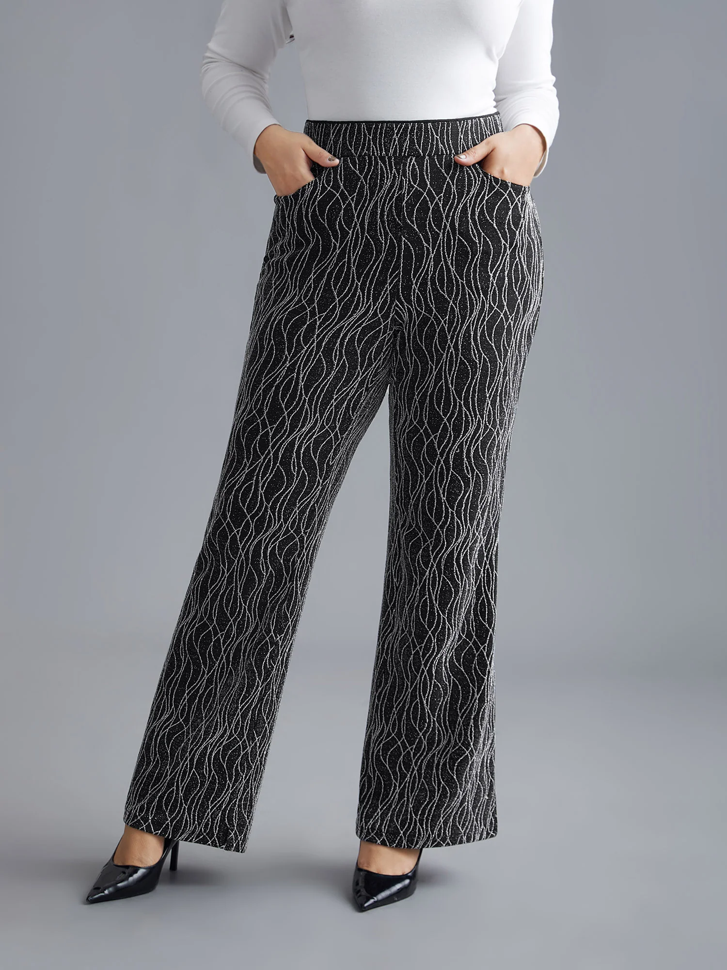 Metallic Shimmer Stretchy Flare Pants - Image 2