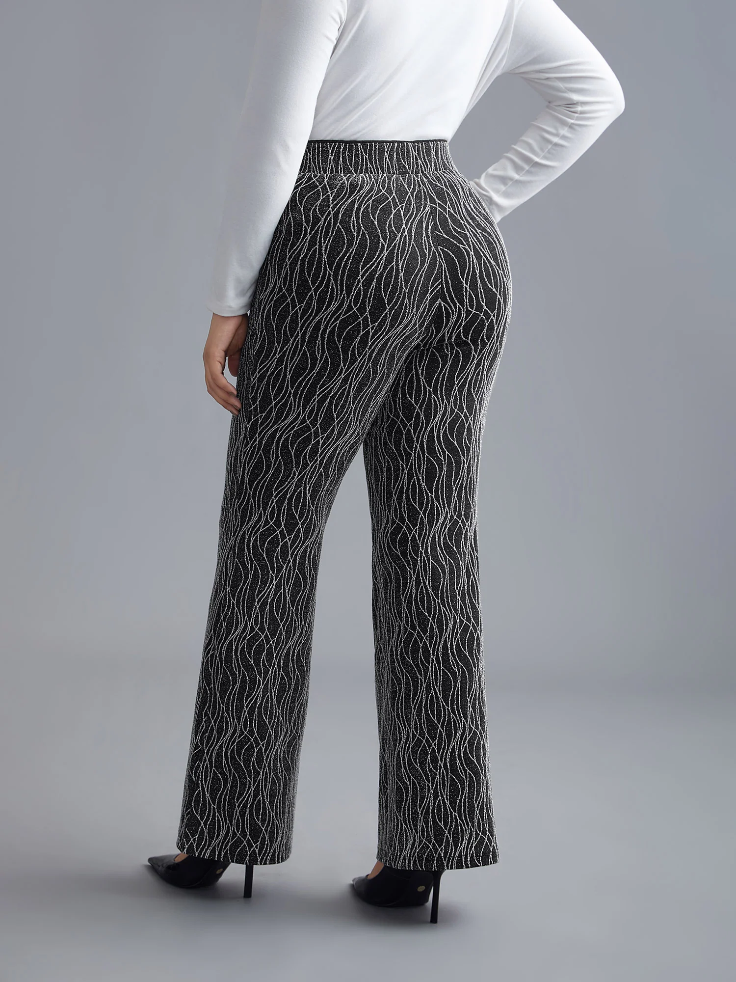 Metallic Shimmer Stretchy Flare Pants - Image 3