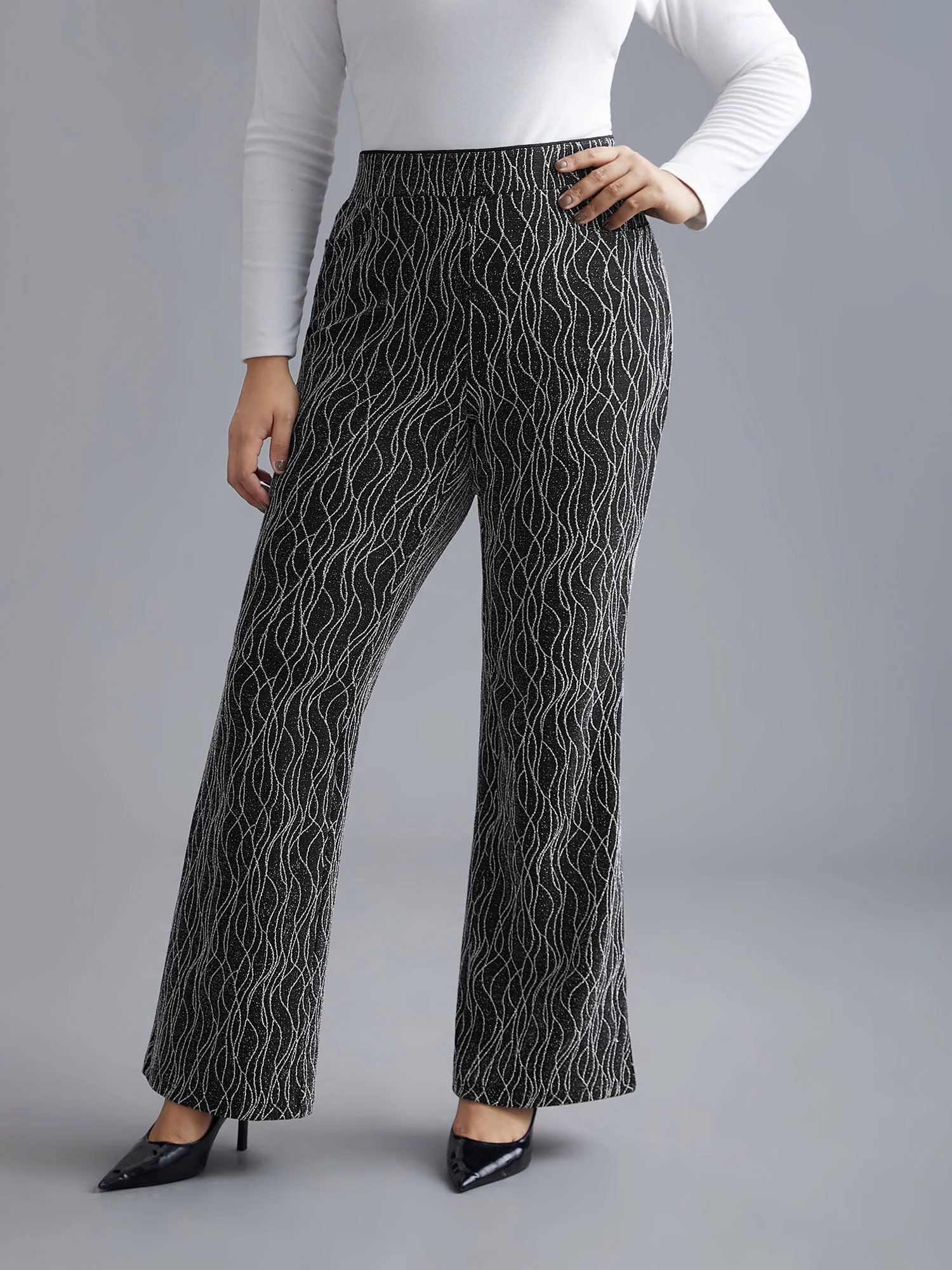 Metallic Shimmer Stretchy Flare Pants - Image 4