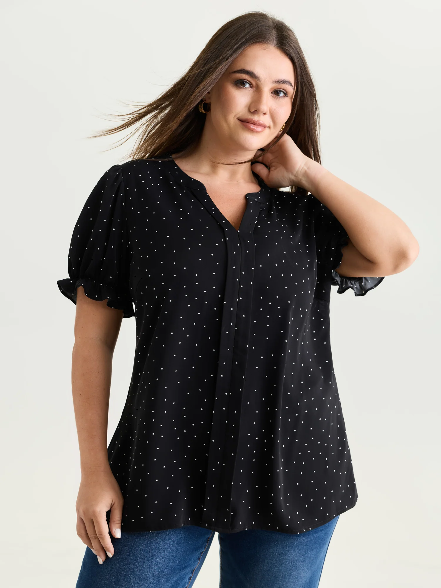 Micro Dots Charm Pleated Blouse